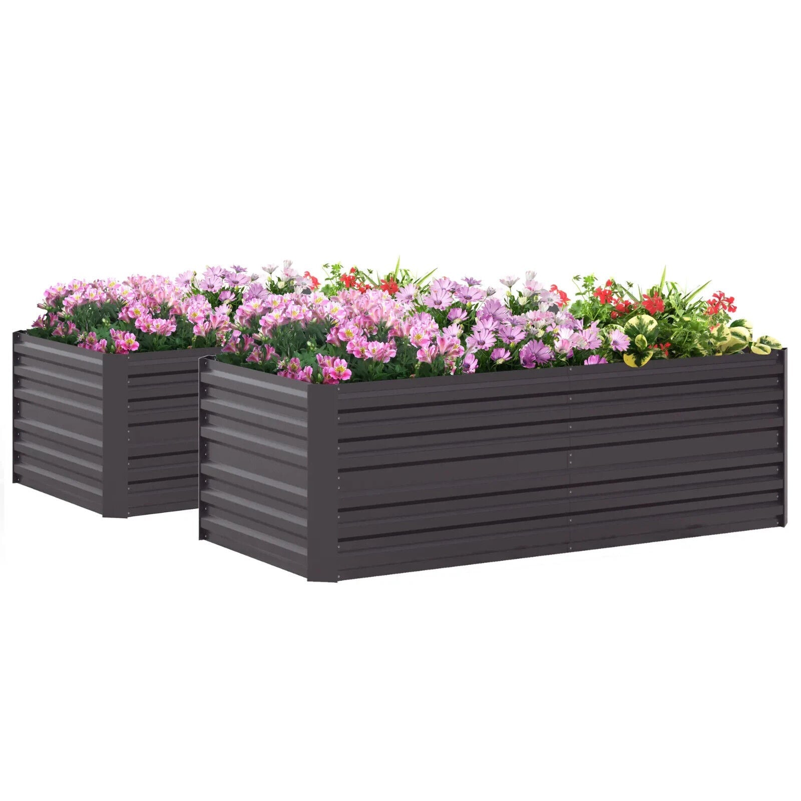 Set of 2 Galvanised Steel Raised Beds Garden Planters with Reinforced Rods Grey - Home and Garden Furniture Shop - #rustic - furniture#