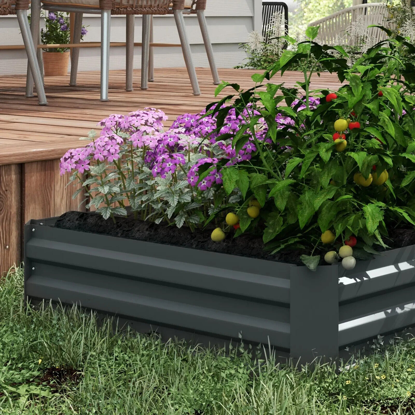 Set of 2 Galvanised Steel Raised Garden Beds Dark Grey Planters 100x100x30cm - Home and Garden Furniture Shop - #rustic - furniture#