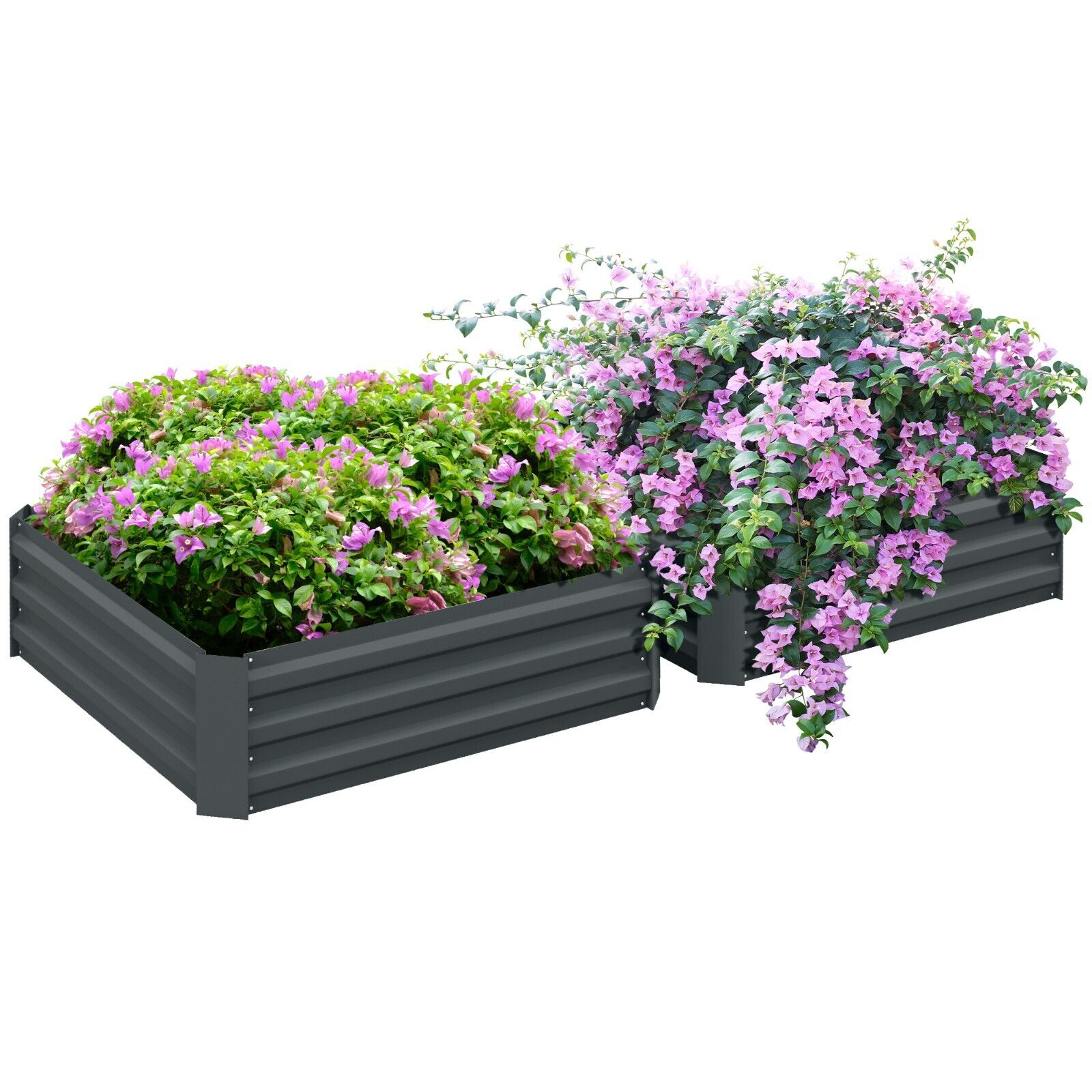 Set of 2 Galvanised Steel Raised Garden Beds Dark Grey Planters 100x100x30cm - Home and Garden Furniture Shop - #rustic - furniture#