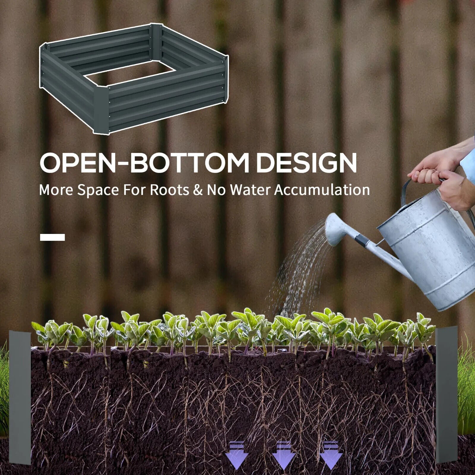 Set of 2 Galvanised Steel Raised Garden Beds Dark Grey Planters 100x100x30cm - Home and Garden Furniture Shop - #rustic - furniture#