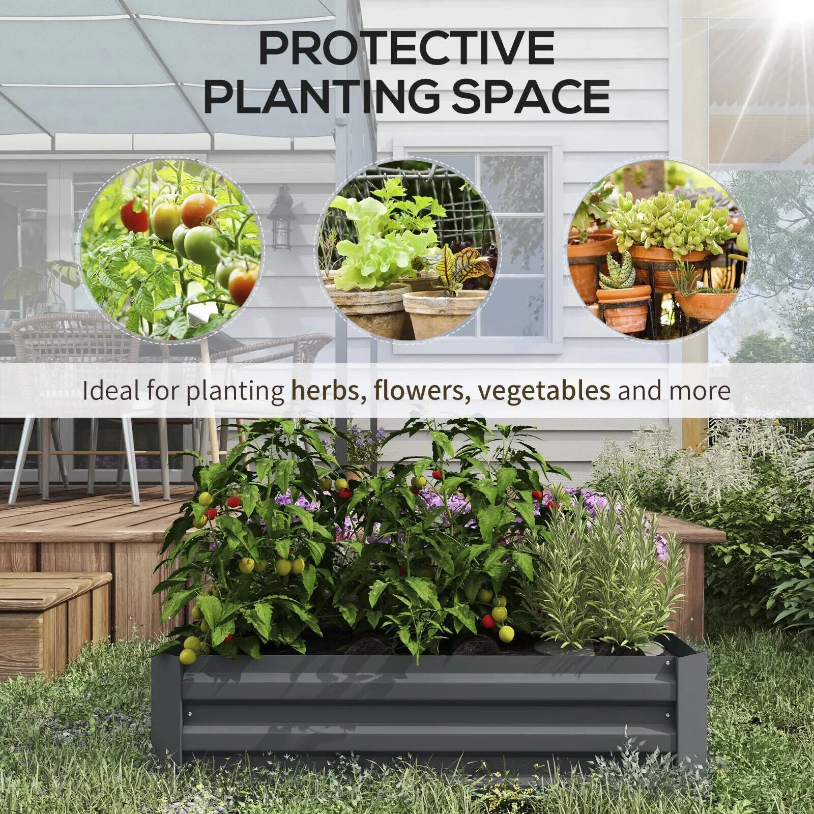 Set of 2 Galvanised Steel Raised Garden Beds Dark Grey Planters 100x100x30cm - Home and Garden Furniture Shop - #rustic - furniture#