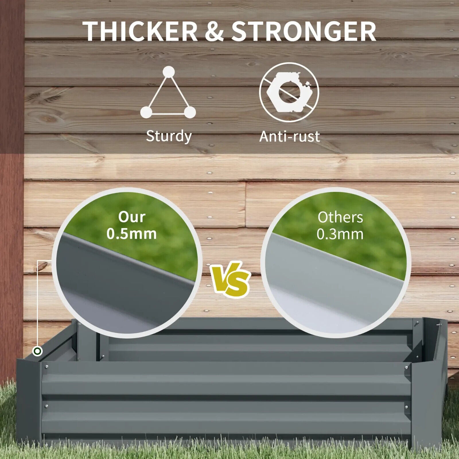 Set of 2 Galvanised Steel Raised Garden Beds Dark Grey Planters 100x100x30cm - Home and Garden Furniture Shop - #rustic - furniture#