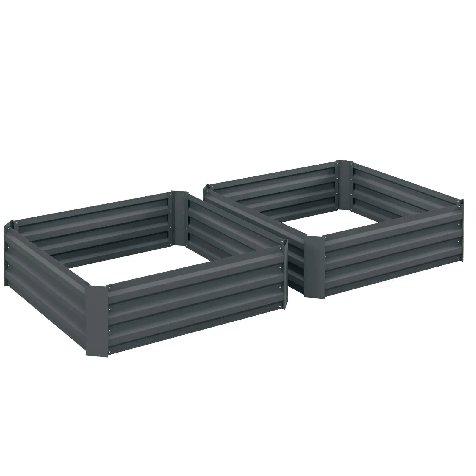 Set of 2 Galvanised Steel Raised Garden Beds Dark Grey Planters 100x100x30cm - Home and Garden Furniture Shop - #rustic - furniture#