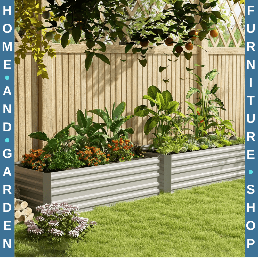 Set of 2 Galvanised Steel Raised Garden Beds Planters with Reinforced Rods Grey - Home and Garden Furniture Shop - #rustic - furniture#