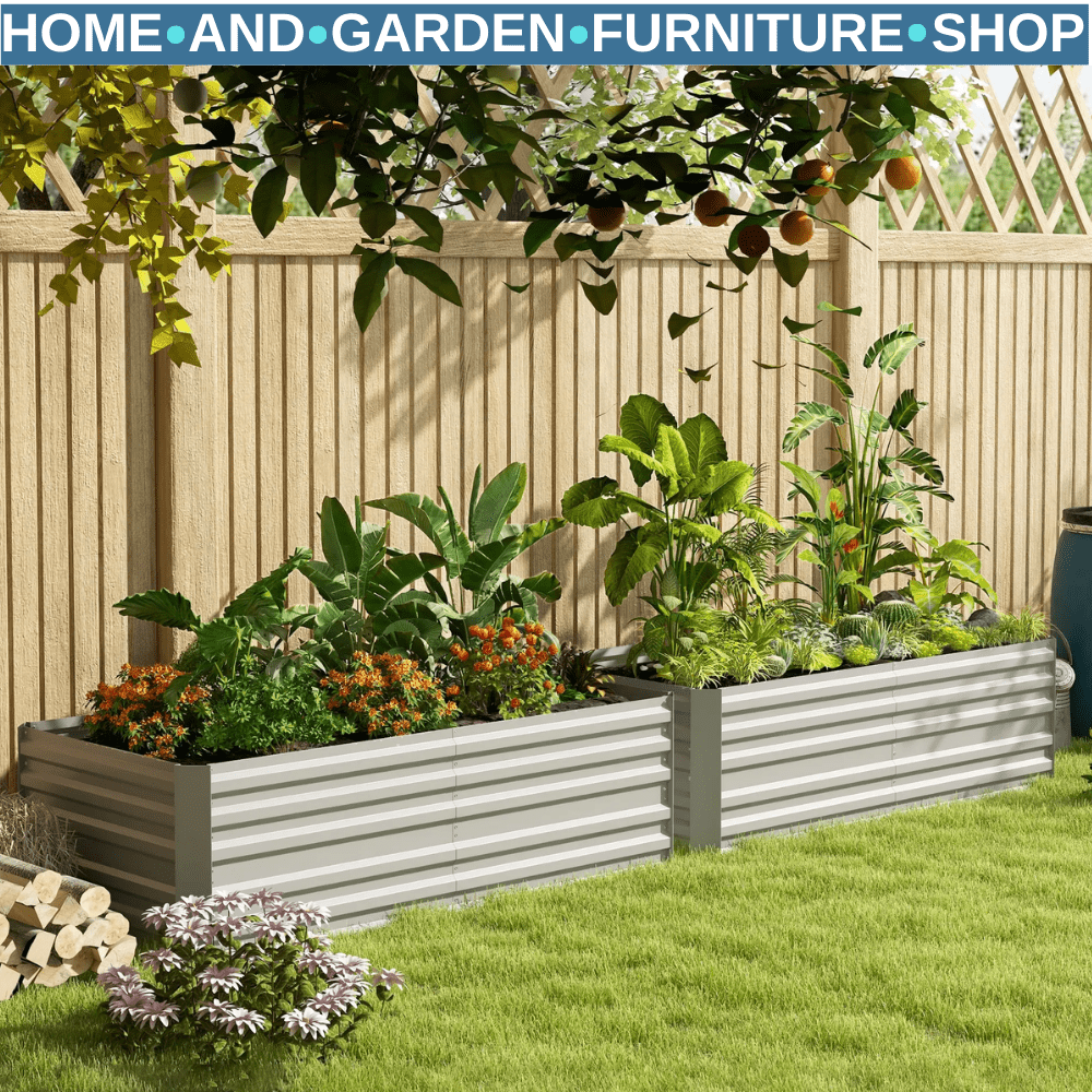 Set of 2 Galvanised Steel Raised Garden Beds Planters with Reinforced Rods Grey - Home and Garden Furniture Shop - #rustic - furniture#