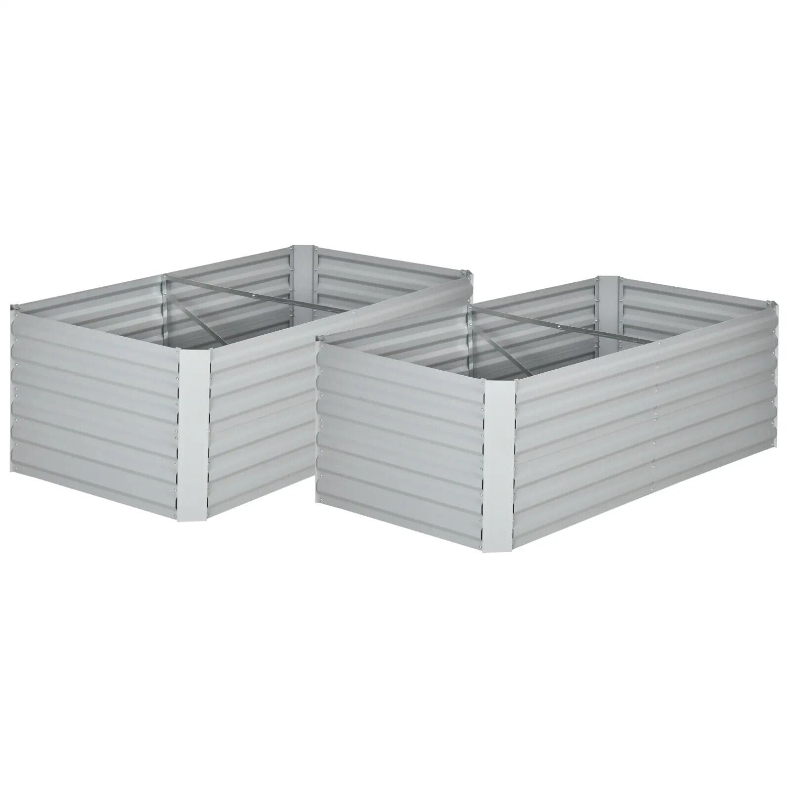 Set of 2 Galvanised Steel Raised Garden Beds Planters with Reinforced Rods Grey - Home and Garden Furniture Shop - #rustic - furniture#
