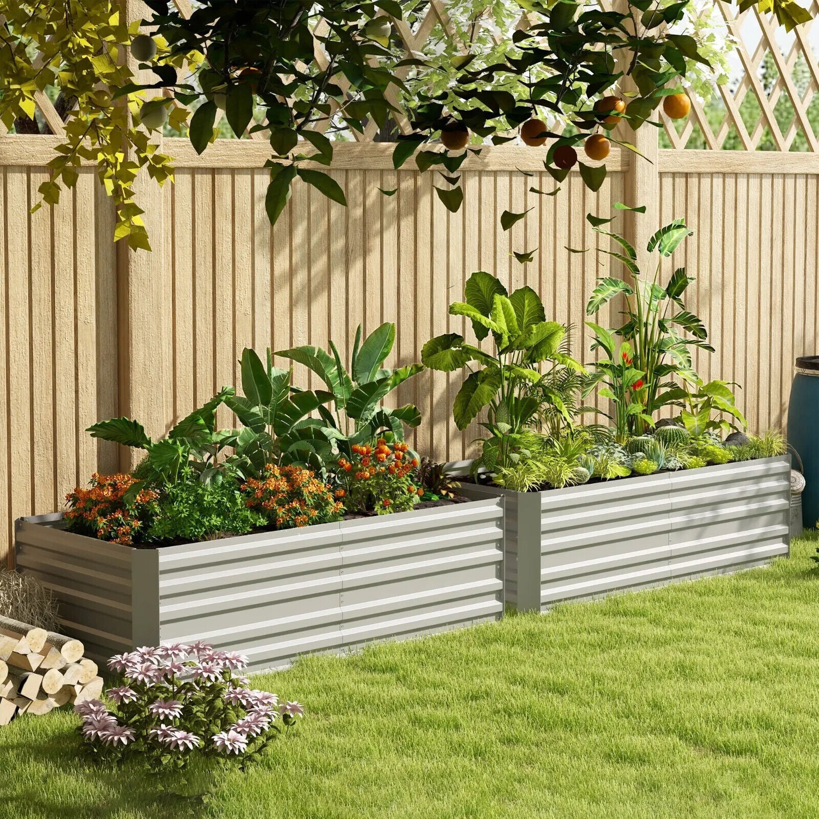 Set of 2 Galvanised Steel Raised Garden Beds Planters with Reinforced Rods Grey - Home and Garden Furniture Shop - #rustic - furniture#