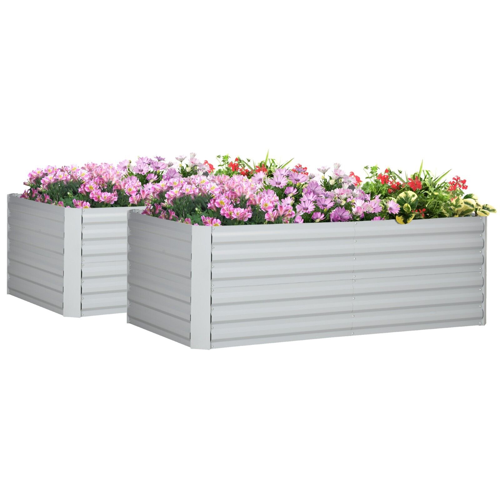Set of 2 Galvanised Steel Raised Garden Beds Planters with Reinforced Rods Grey - Home and Garden Furniture Shop - #rustic - furniture#