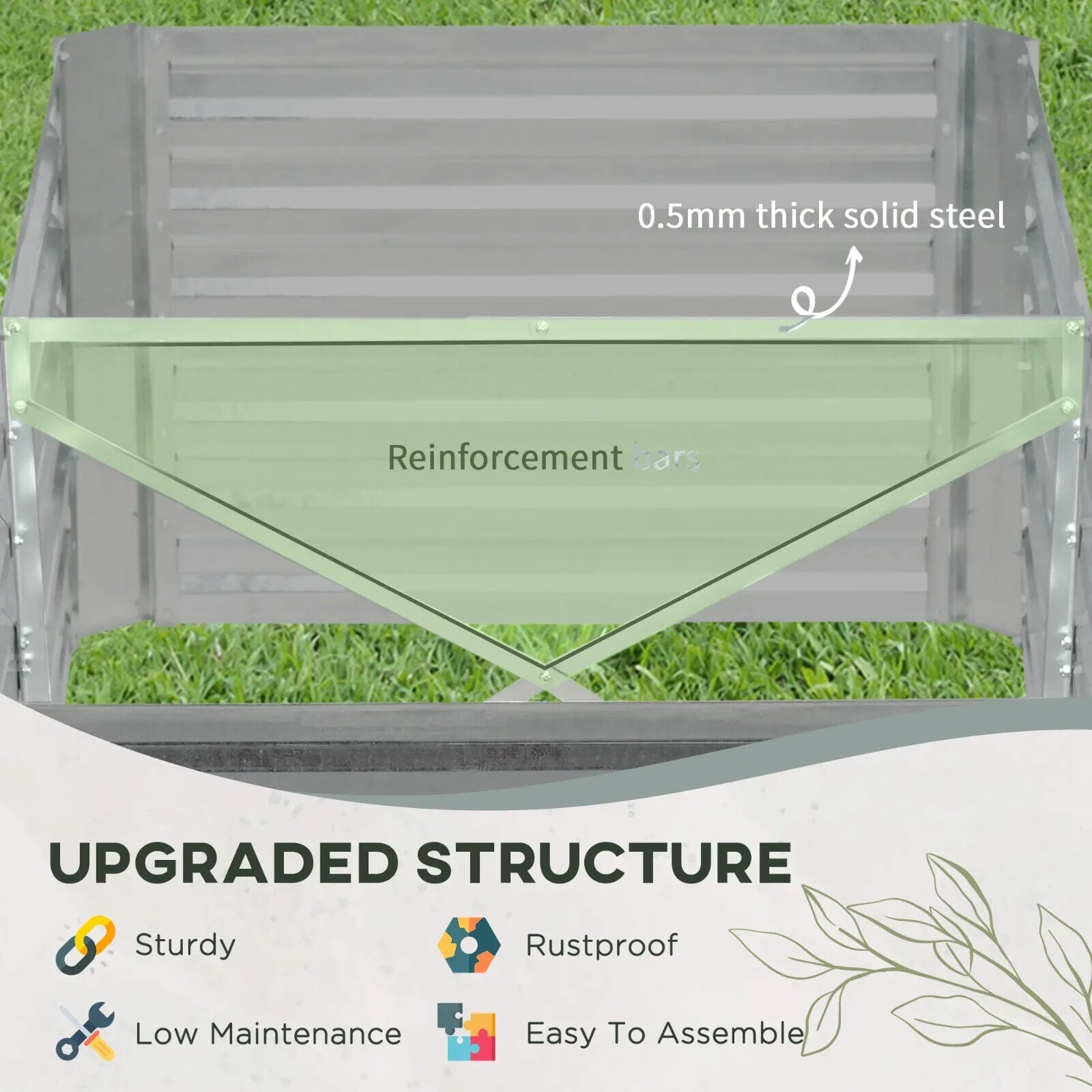 Set of 2 Galvanised Steel Raised Garden Beds Planters with Reinforced Rods Grey - Home and Garden Furniture Shop - #rustic - furniture#