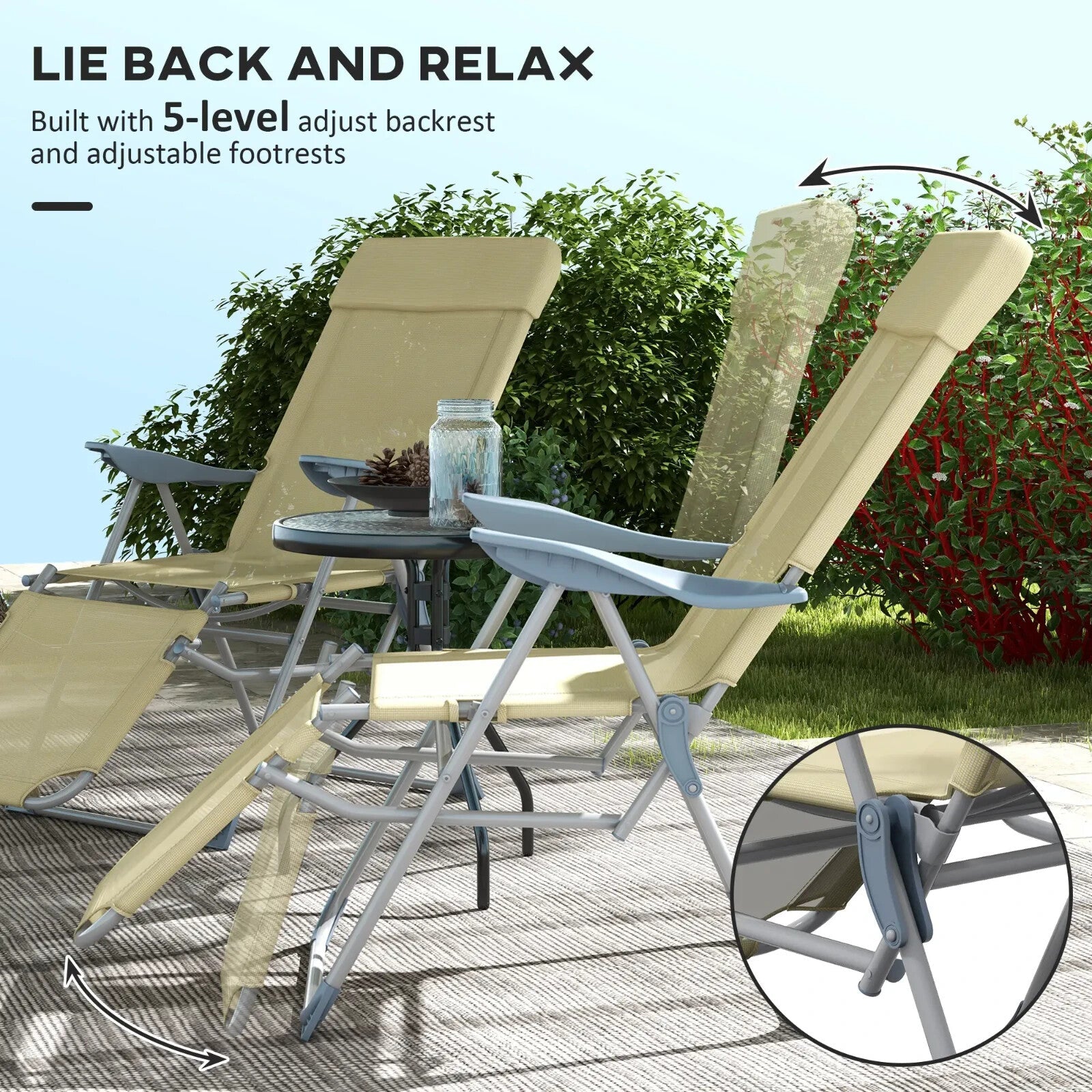 Set of 2 Garden Chairs with Adjustable Footrests Outdoor 5 Position Lounger - Home and Garden Furniture Shop - rustic - furniture