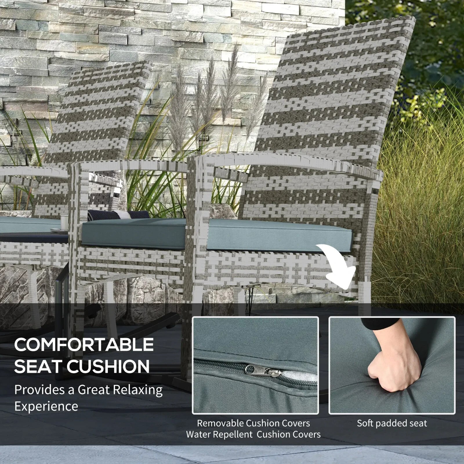 Set of 2 Garden Rattan Rocking Chair with Cushions and Armrests for Outdoor Grey - Home and Garden Furniture Shop - rustic - furniture