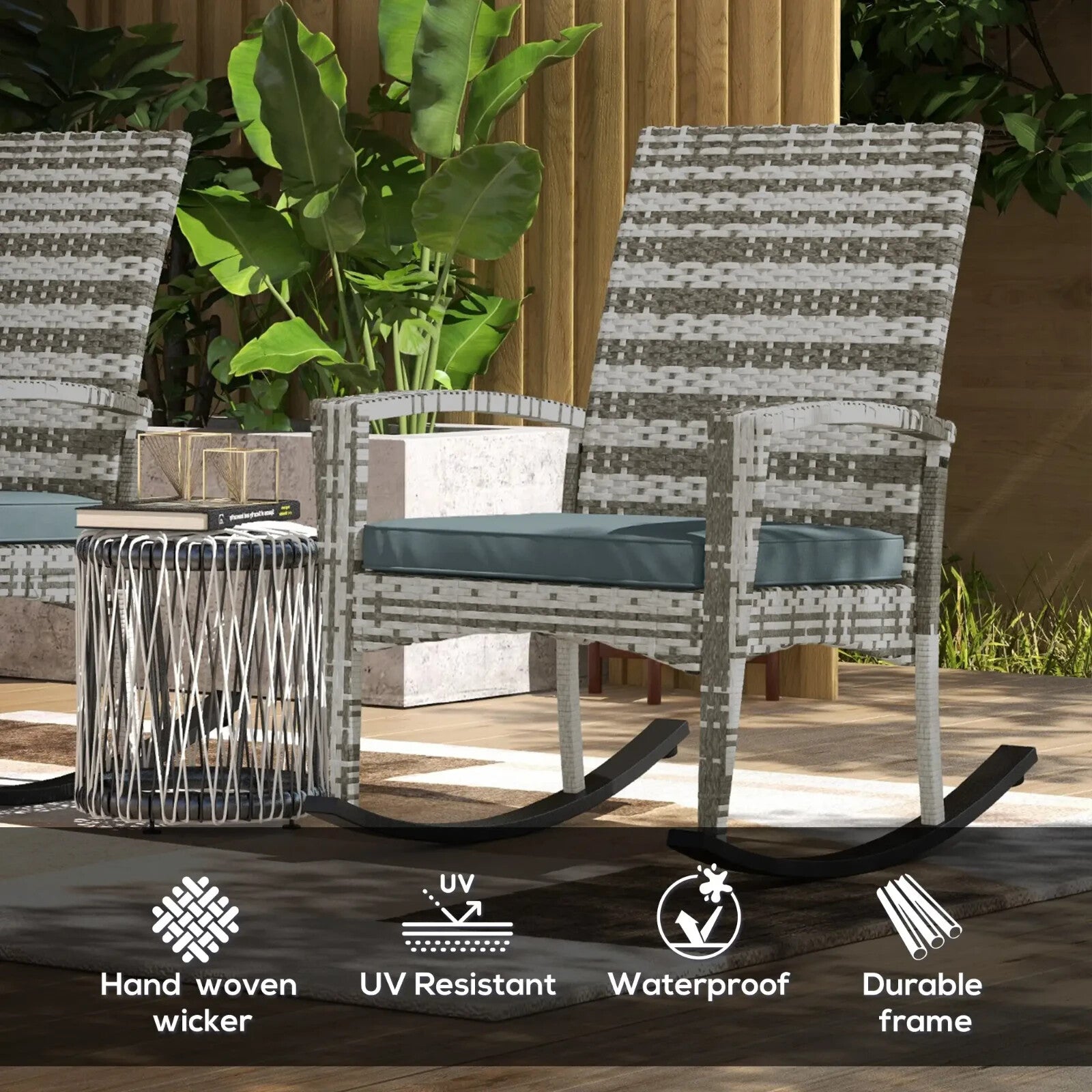 Set of 2 Garden Rattan Rocking Chair with Cushions and Armrests for Outdoor Grey - Home and Garden Furniture Shop - rustic - furniture