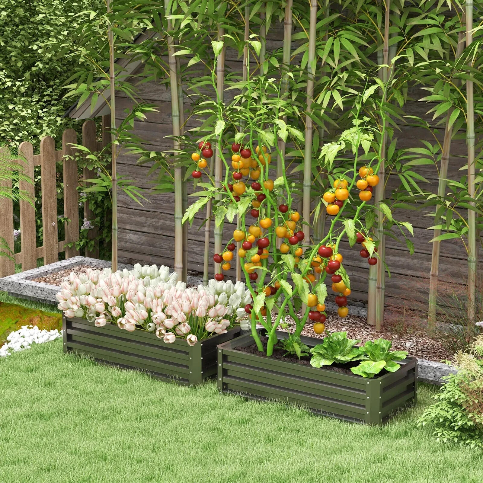 Set of 2 Garden Steel Raised Beds Outdoor Planter Box for Flowers & Vegetables - Home and Garden Furniture Shop - #rustic - furniture#