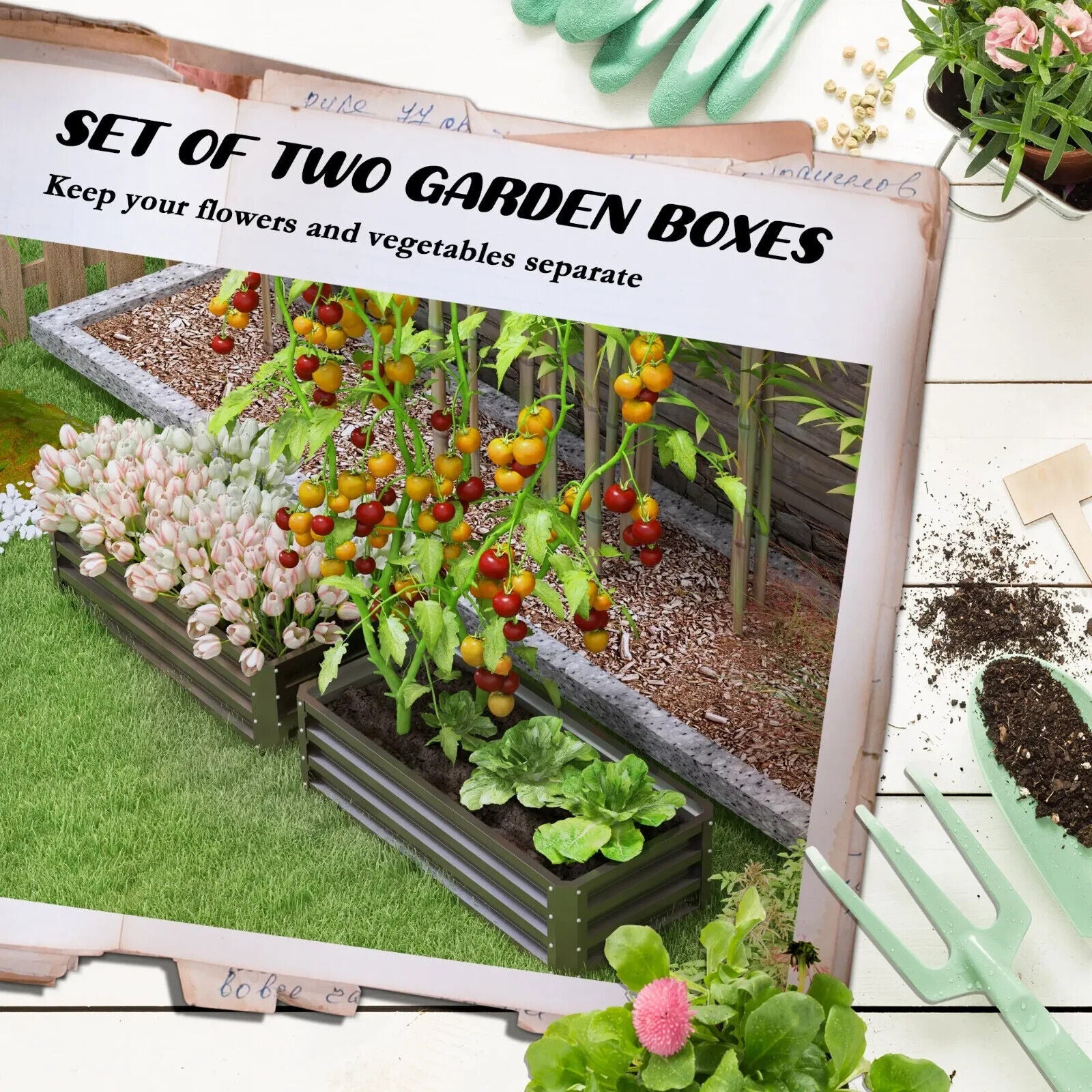 Set of 2 Garden Steel Raised Beds Outdoor Planter Box for Flowers & Vegetables - Home and Garden Furniture Shop - #rustic - furniture#