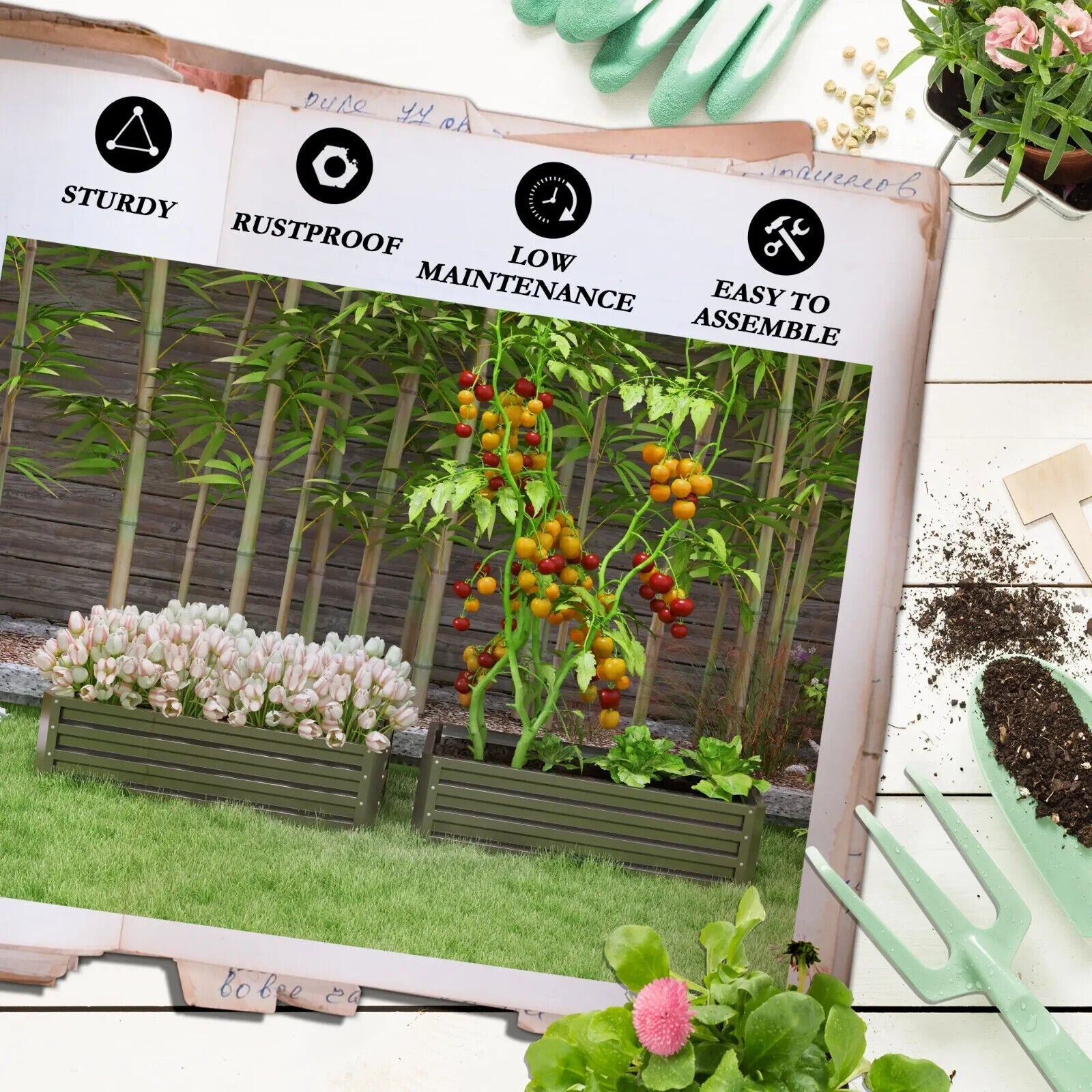 Set of 2 Garden Steel Raised Beds Outdoor Planter Box for Flowers & Vegetables - Home and Garden Furniture Shop - #rustic - furniture#