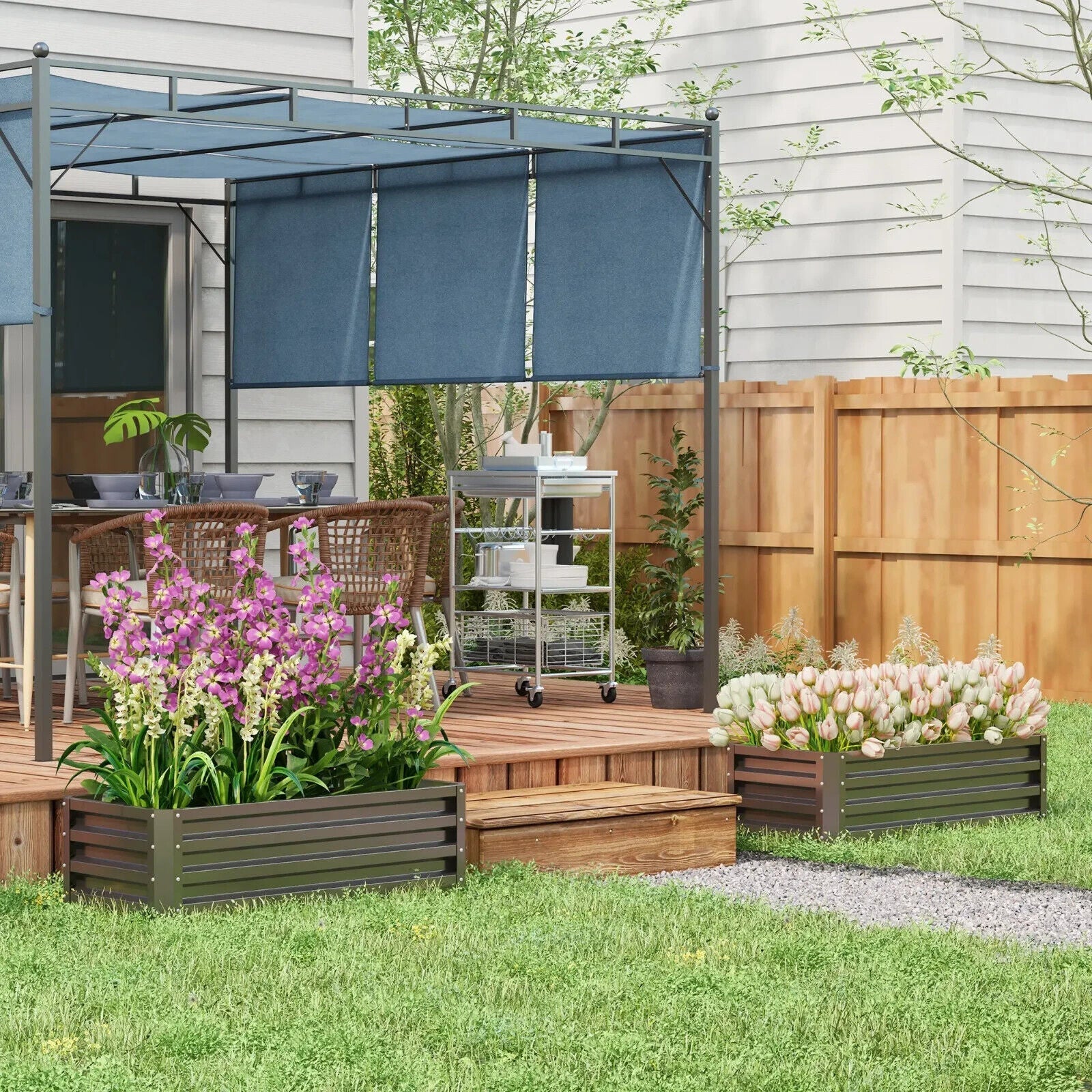 Set of 2 Garden Steel Raised Beds Outdoor Planter Box for Flowers & Vegetables - Home and Garden Furniture Shop - #rustic - furniture#