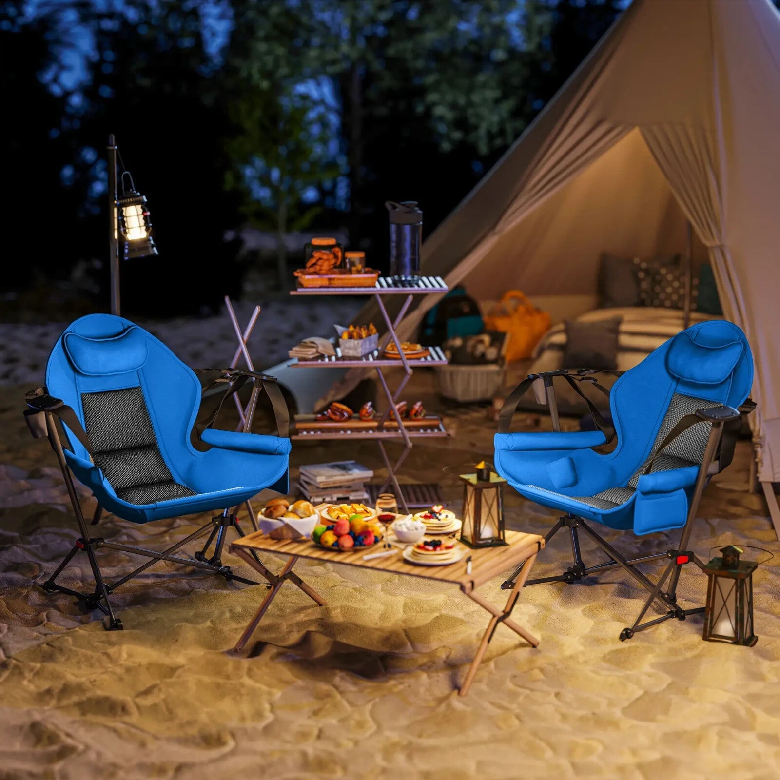 Set of 2 Hammock Camping Chairs Adjustable Back Swinging Portable Camp Chairs - Home and Garden Furniture Shop - rustic - furniture