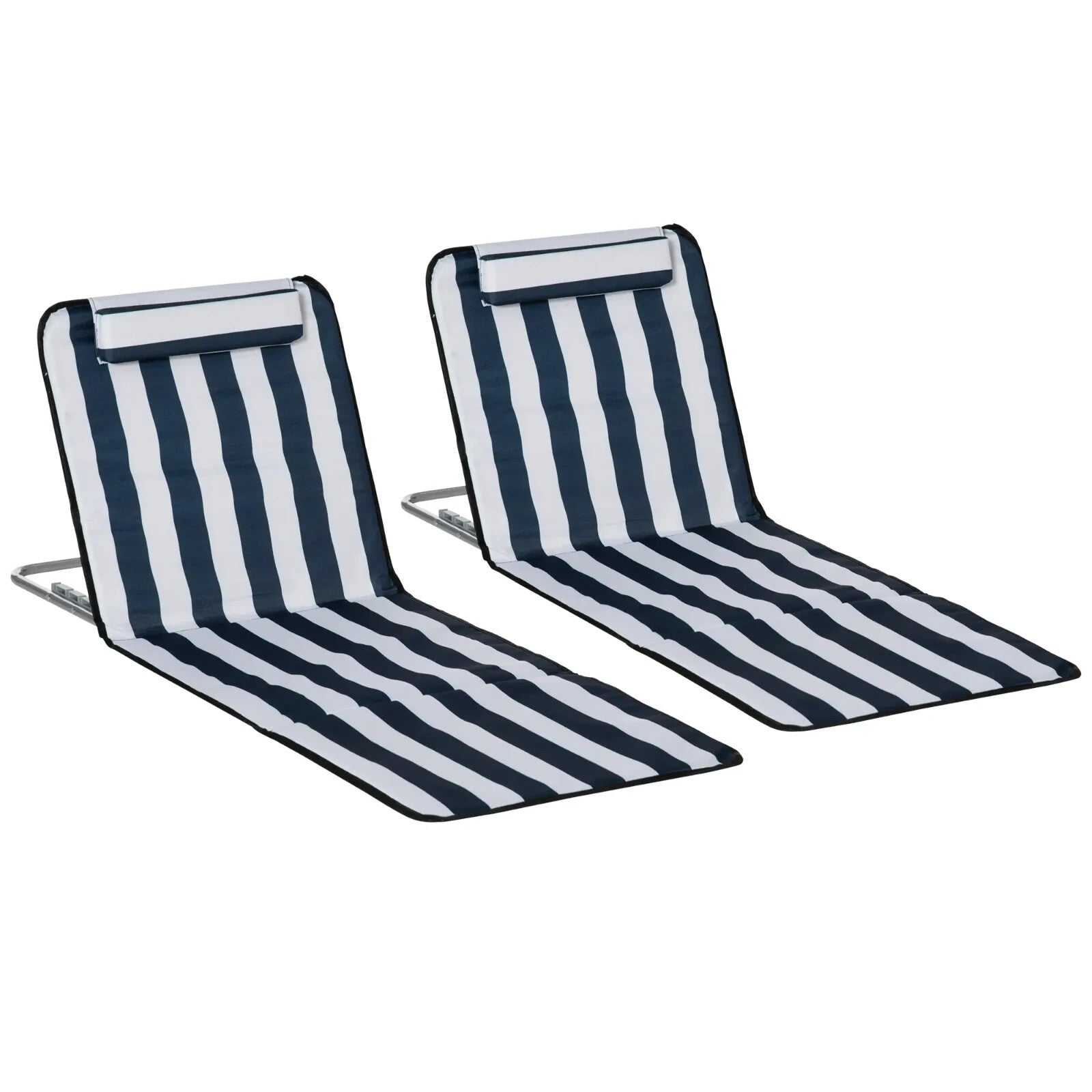 Set of 2 Outdoor Beach Mats Steel Reclining Chairs with Pillow for Garden Blue - Home and Garden Furniture Shop - rustic - furniture