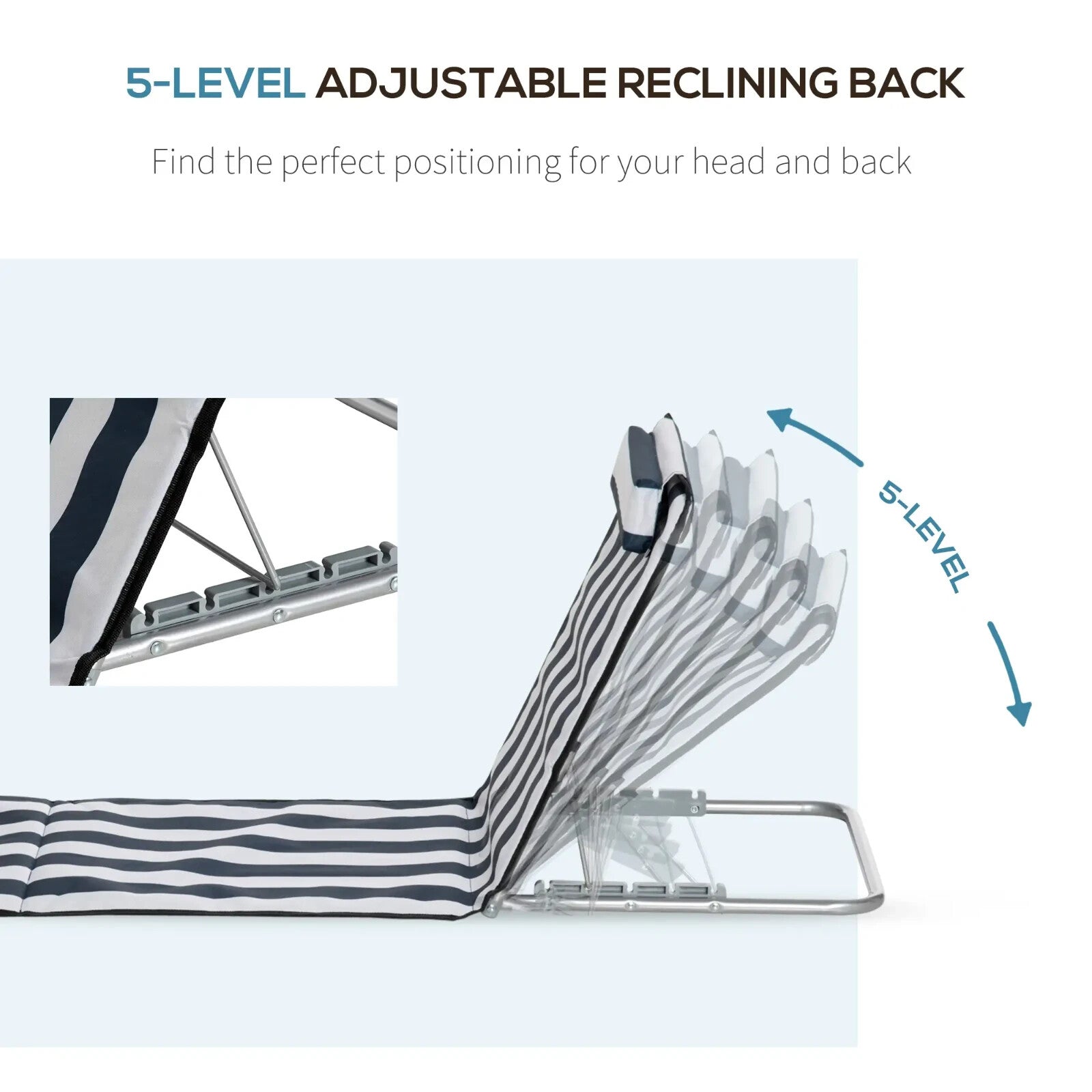 Set of 2 Outdoor Beach Mats Steel Reclining Chairs with Pillow for Garden Blue - Home and Garden Furniture Shop - rustic - furniture