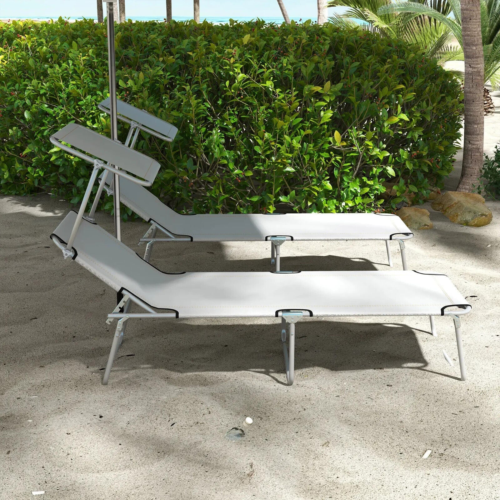 Set of 2 Outdoor Foldable Reclining Sun Lounger Chairs with Adjustable Backrest - Home and Garden Furniture Shop - #rustic - furniture#