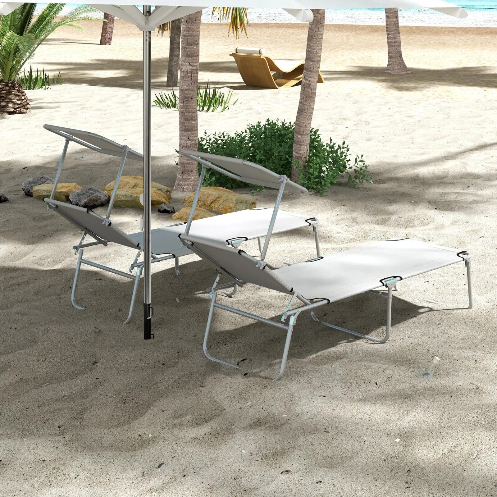 Set of 2 Outdoor Foldable Reclining Sun Lounger Chairs with Adjustable Backrest - Home and Garden Furniture Shop - #rustic - furniture#