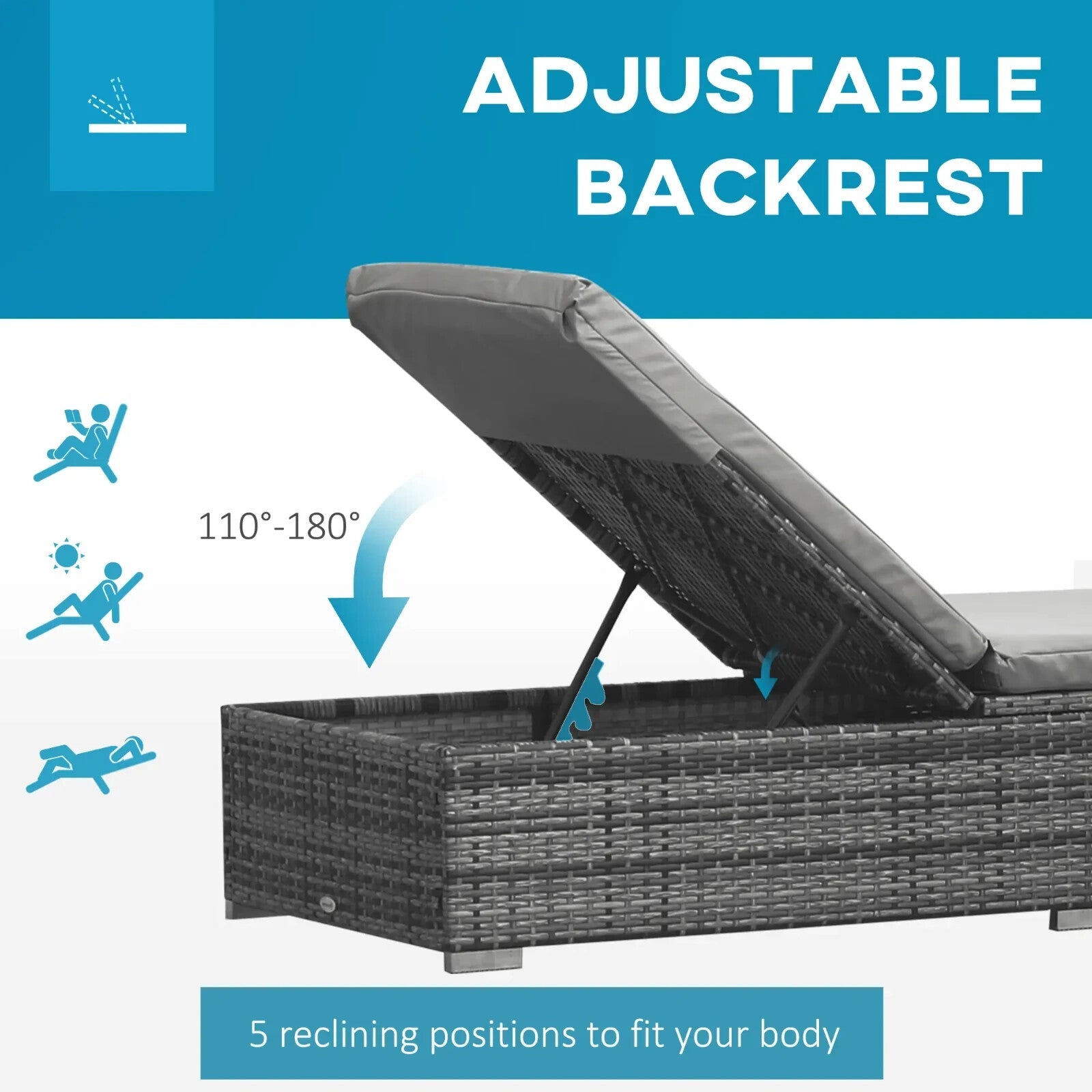 Set of 2 PE Rattan Sun Loungers with Cushion 5 Level Recliner Outdoor Garden Use - Home and Garden Furniture Shop - rustic - furniture