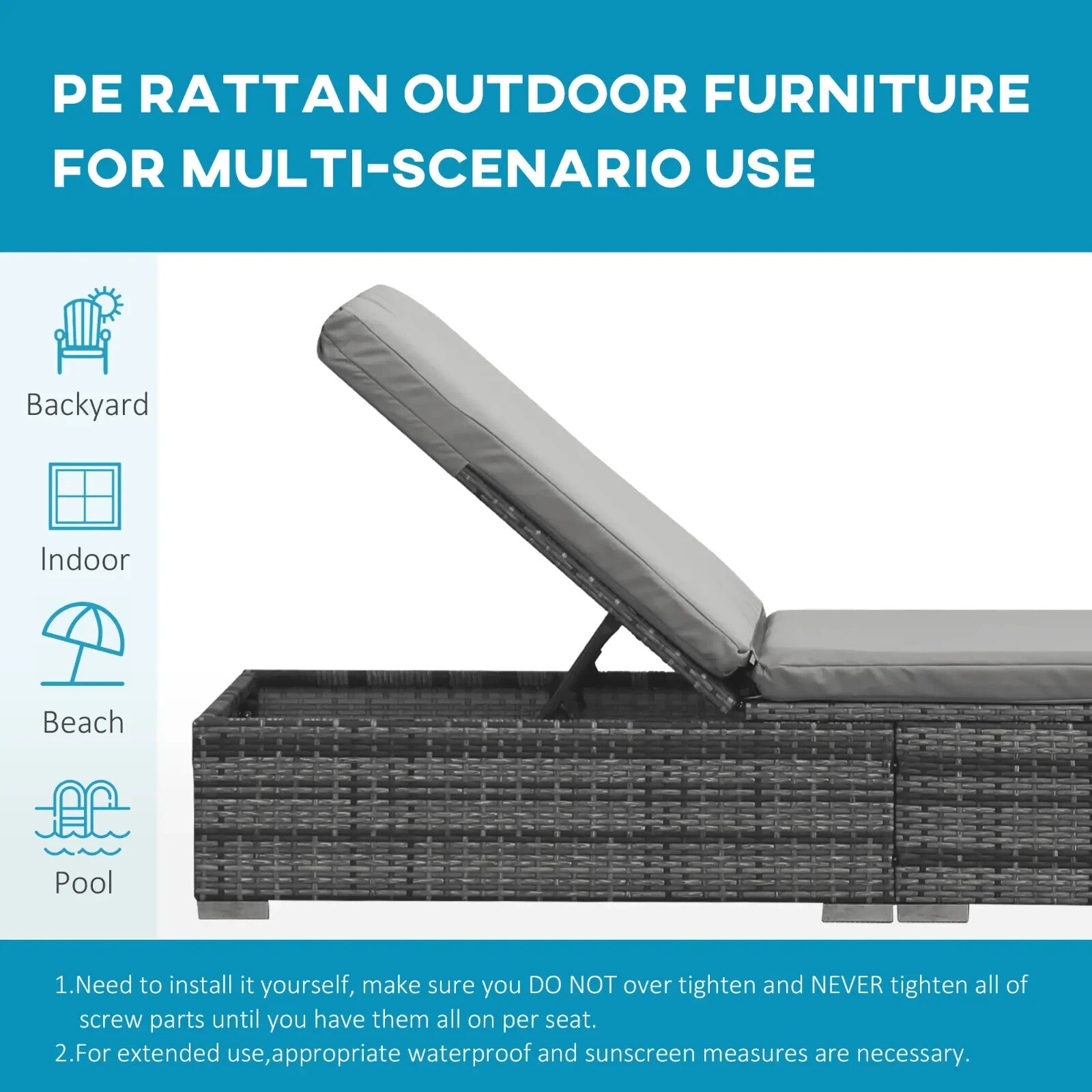 Set of 2 PE Rattan Sun Loungers with Cushion 5 Level Recliner Outdoor Garden Use - Home and Garden Furniture Shop - rustic - furniture