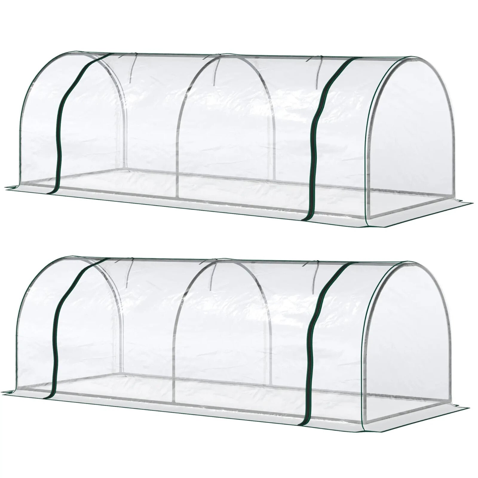 Set of 2 PVC Tunnel Greenhouses 250 x 100 x 80cm w/ Roll Up Door for Garden Use - Home and Garden Furniture Shop - rustic - furniture