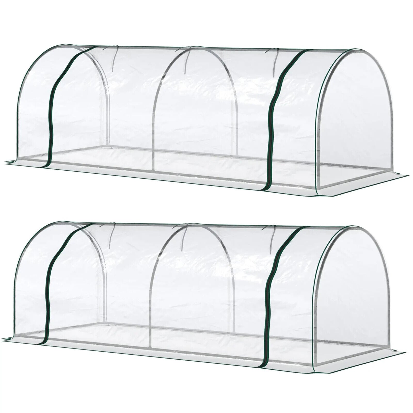 Set of 2 PVC Tunnel Greenhouses 250 x 100 x 80cm w/ Roll Up Door for Garden Use - Home and Garden Furniture Shop - #rustic - furniture#