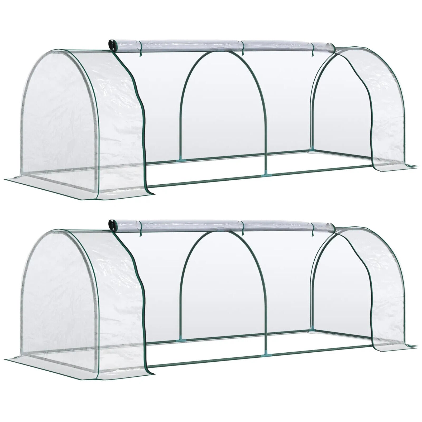 Set of 2 PVC Tunnel Greenhouses 250 x 100 x 80cm w/ Roll Up Door for Garden Use - Home and Garden Furniture Shop - #rustic - furniture#