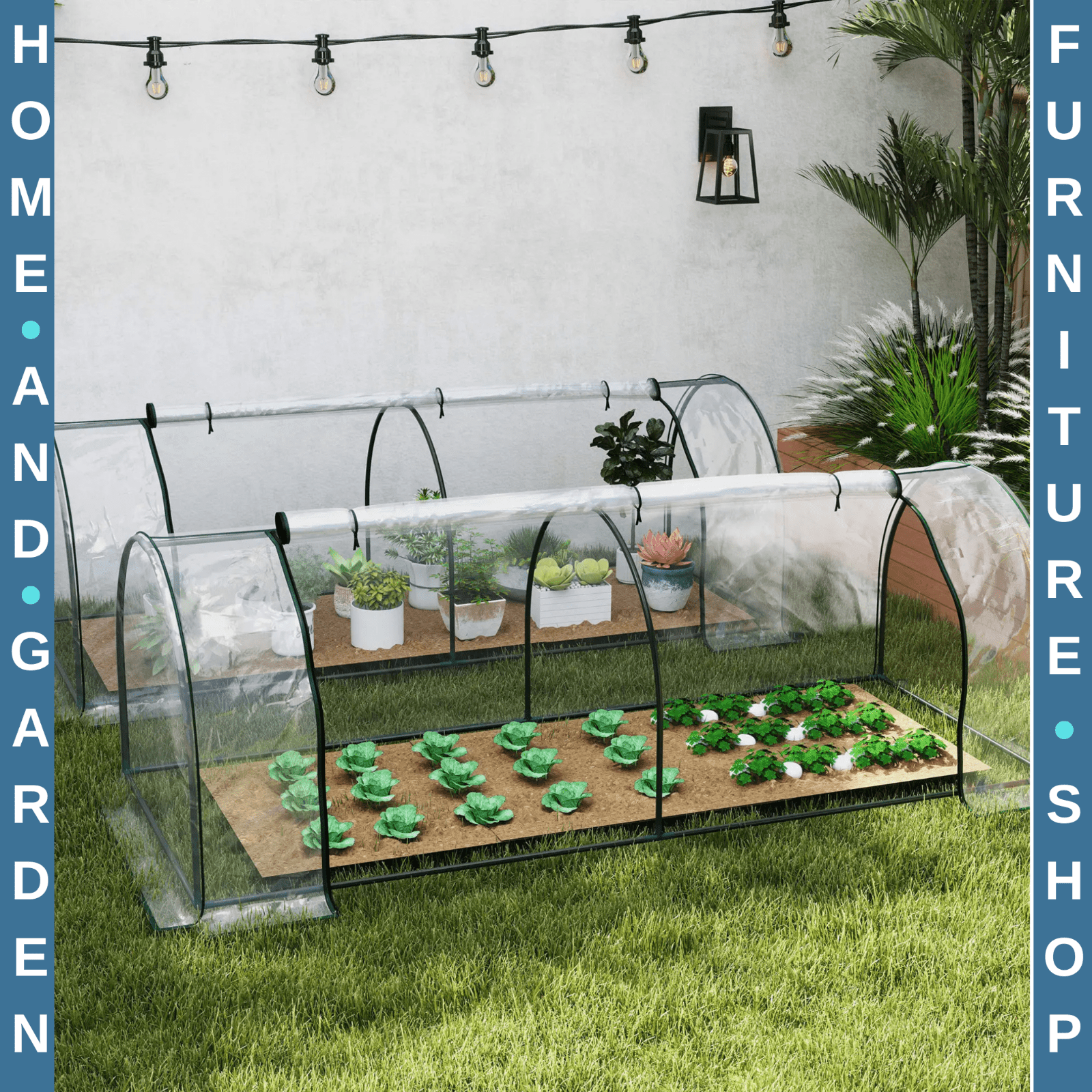 Set of 2 PVC Tunnel Greenhouses 250 x 100 x 80cm w/ Roll Up Door for Garden Use - Home and Garden Furniture Shop - rustic - furniture