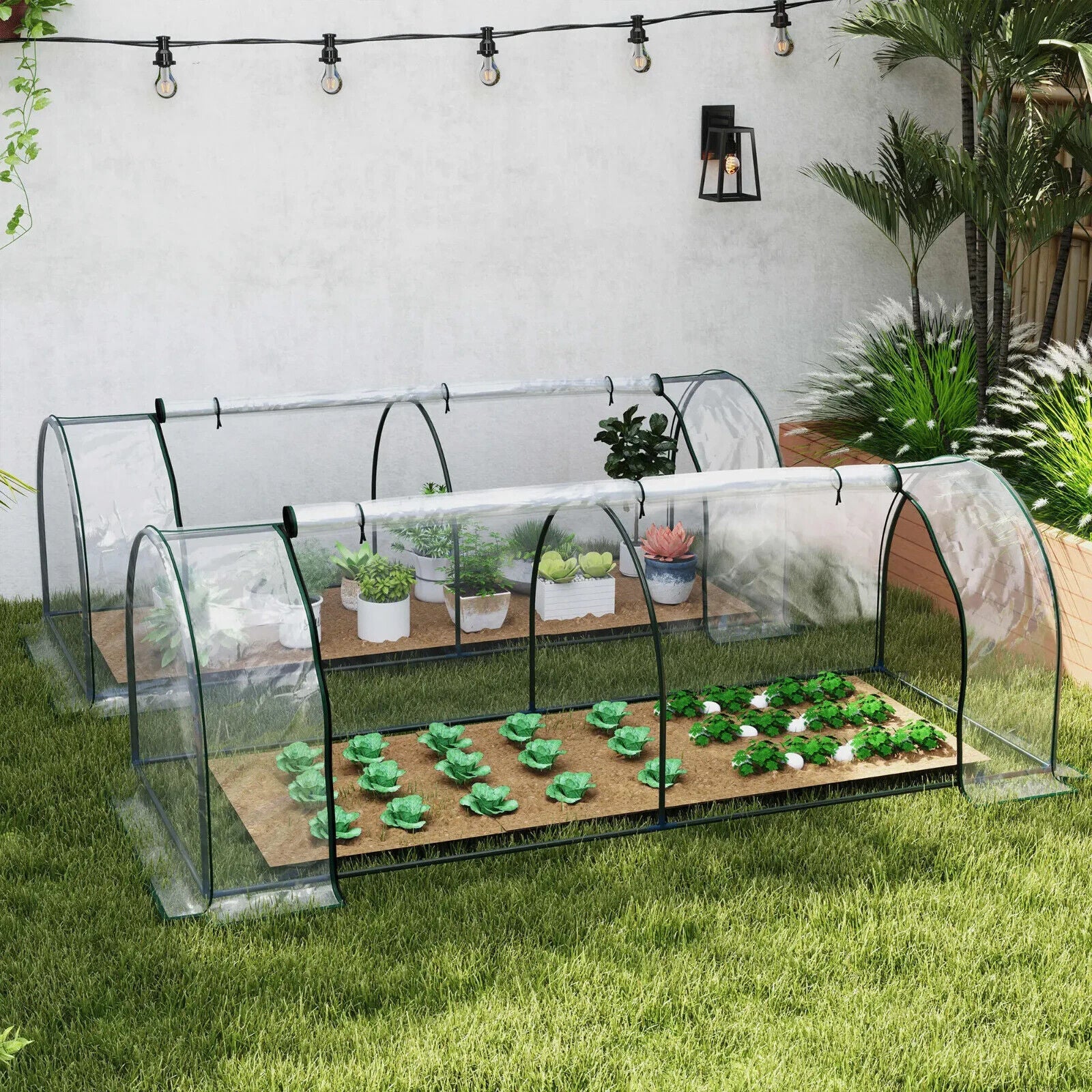 Set of 2 PVC Tunnel Greenhouses 250 x 100 x 80cm w/ Roll Up Door for Garden Use - Home and Garden Furniture Shop - #rustic - furniture#