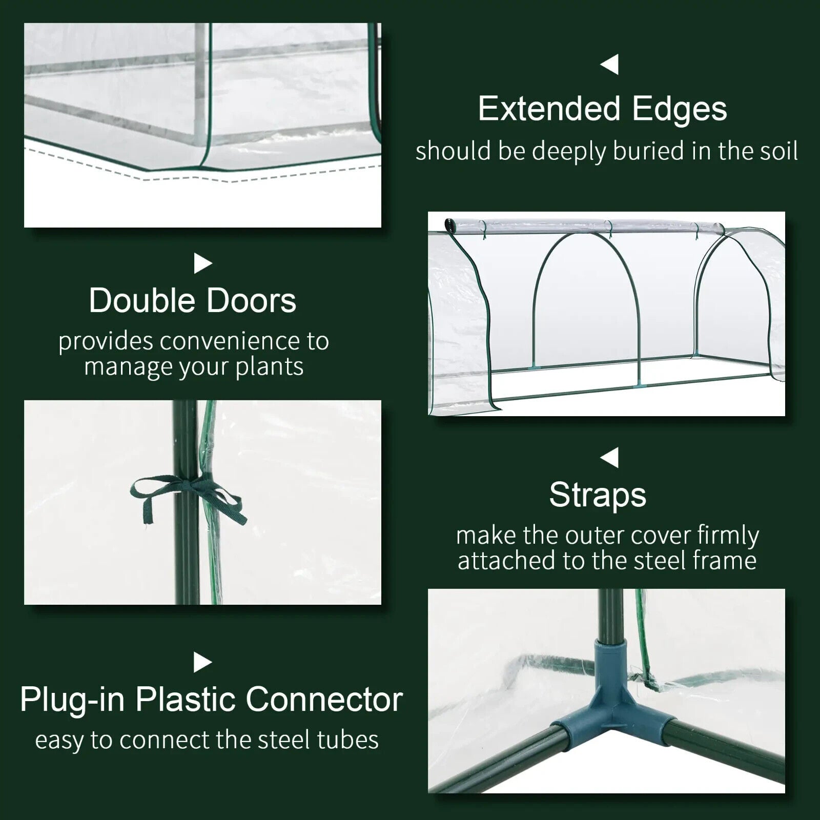 Set of 2 PVC Tunnel Greenhouses 250 x 100 x 80cm w/ Roll Up Door for Garden Use - Home and Garden Furniture Shop - #rustic - furniture#