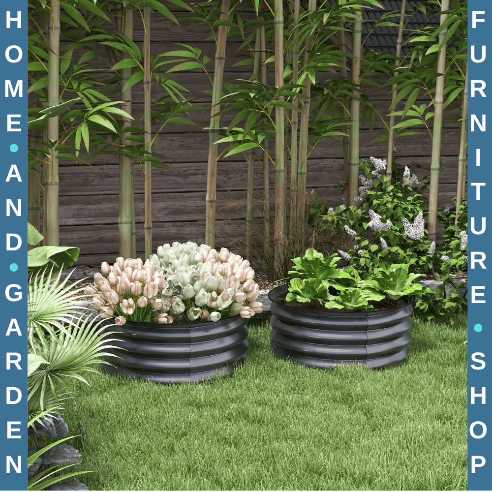 Set of 2 Raised Garden Bed Metal Planter Boxes Easy to Assemble Stock Tank Grey - Home and Garden Furniture Shop - rustic - furniture