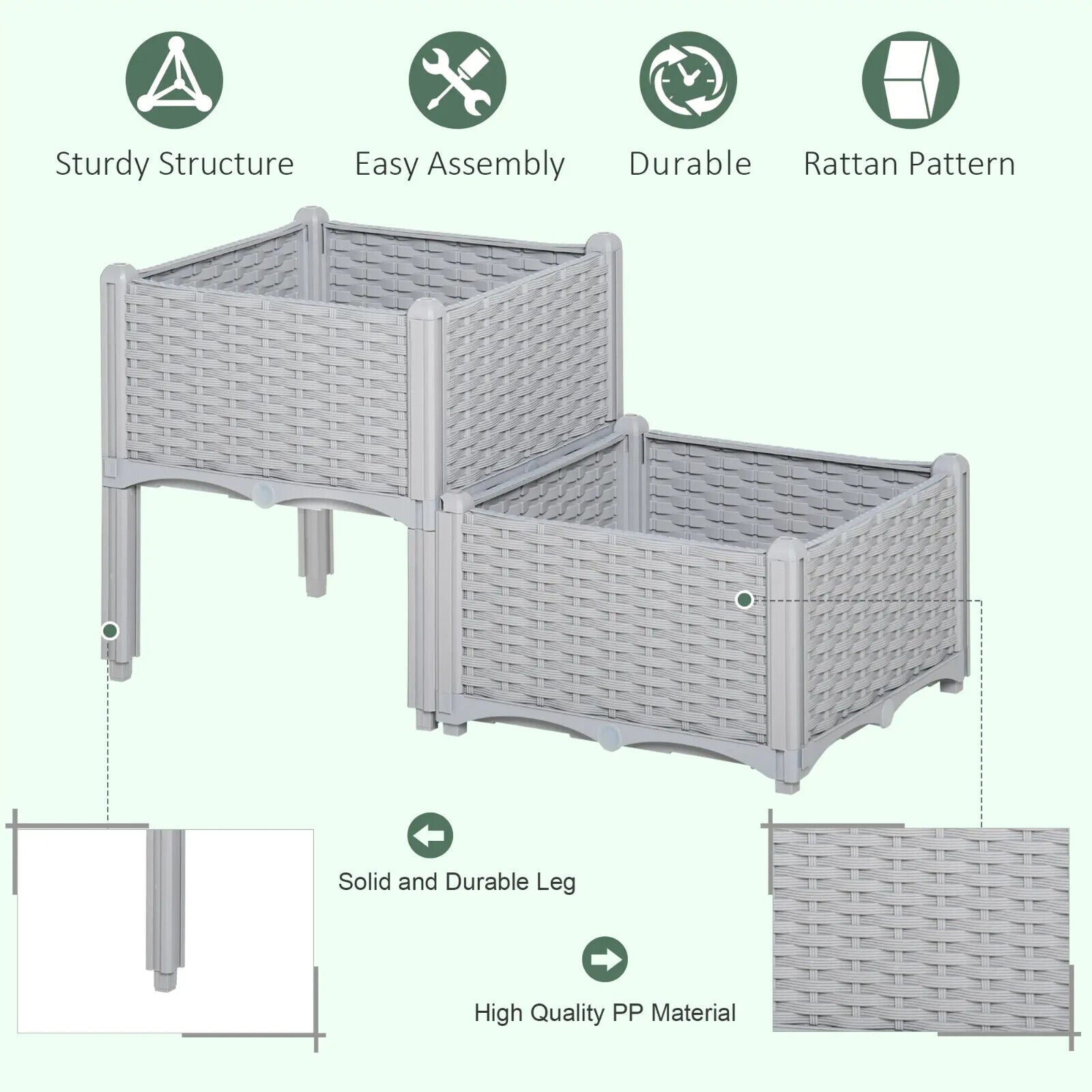 Set of 2 Raised Garden Bed Planter Box 40L x 40W x 44H cm for Vegetables, Herbs - Home and Garden Furniture Shop - #rustic - furniture#