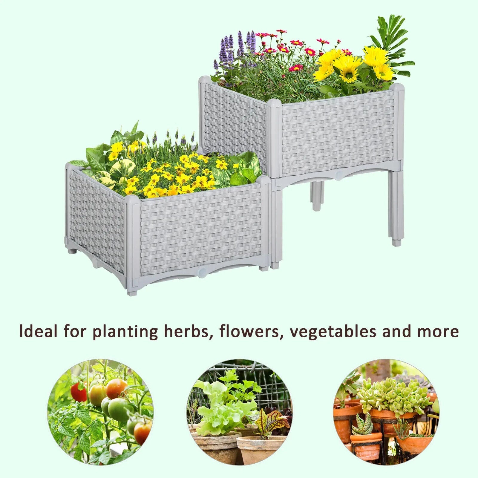 Set of 2 Raised Garden Bed Planter Box 40L x 40W x 44H cm for Vegetables, Herbs - Home and Garden Furniture Shop - #rustic - furniture#