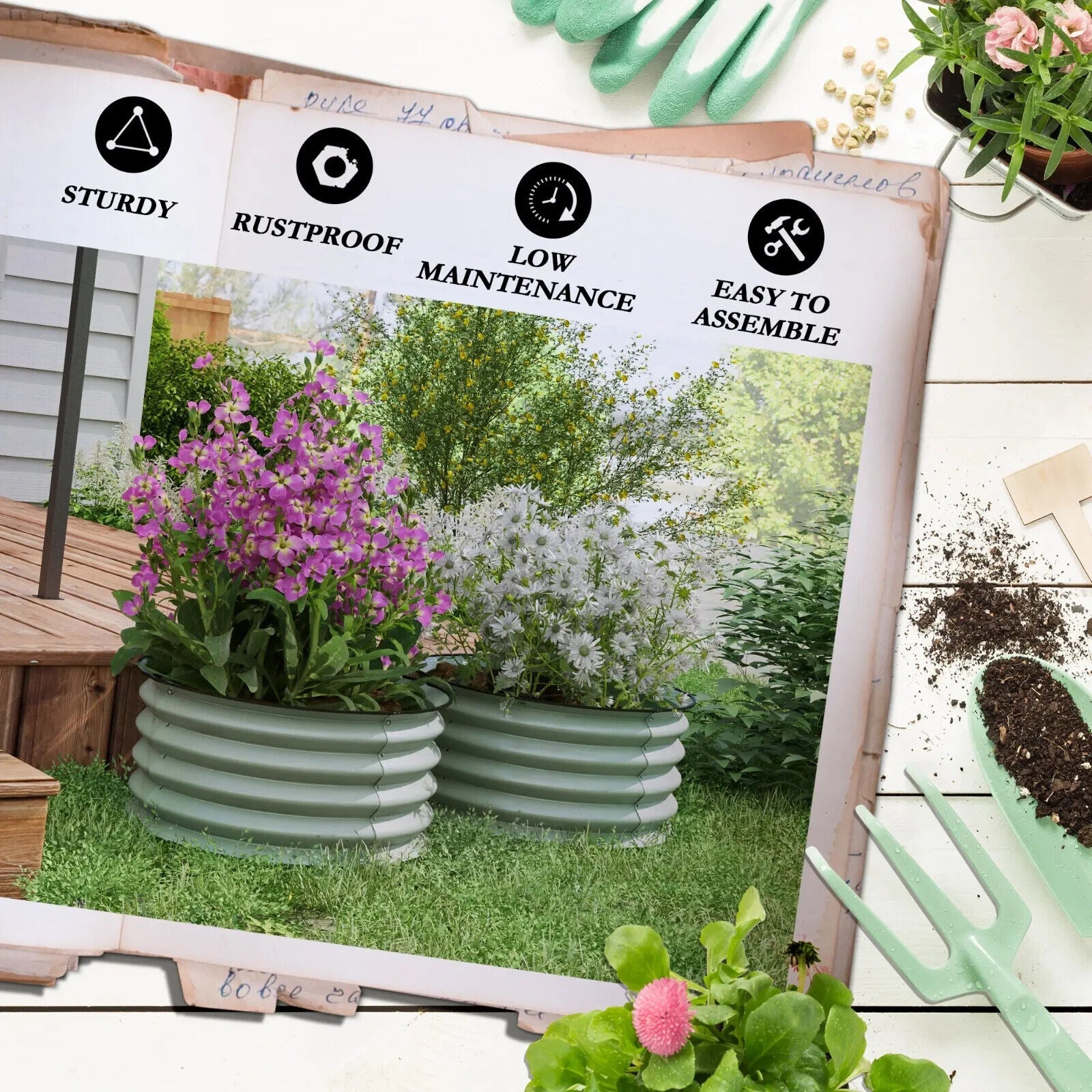 Set of 2 Raised Garden Bed Steel Planter Boxes Easy to Assemble Stock Tank Green - Home and Garden Furniture Shop - #rustic - furniture#