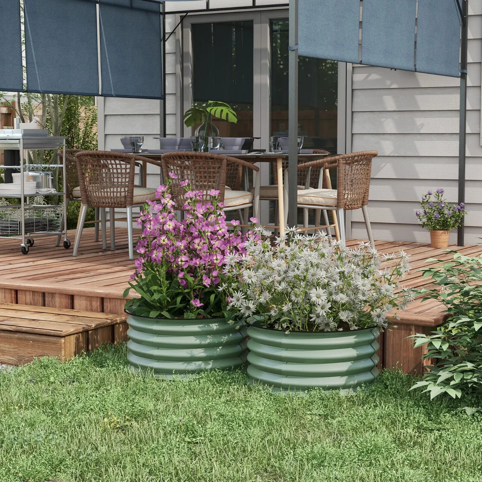 Set of 2 Raised Garden Bed Steel Planter Boxes Easy to Assemble Stock Tank Green - Home and Garden Furniture Shop - #rustic - furniture#