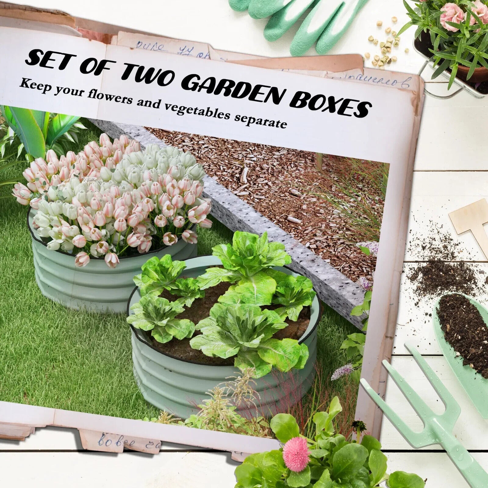 Set of 2 Raised Garden Bed Steel Planter Boxes Easy to Assemble Stock Tank Green - Home and Garden Furniture Shop - #rustic - furniture#