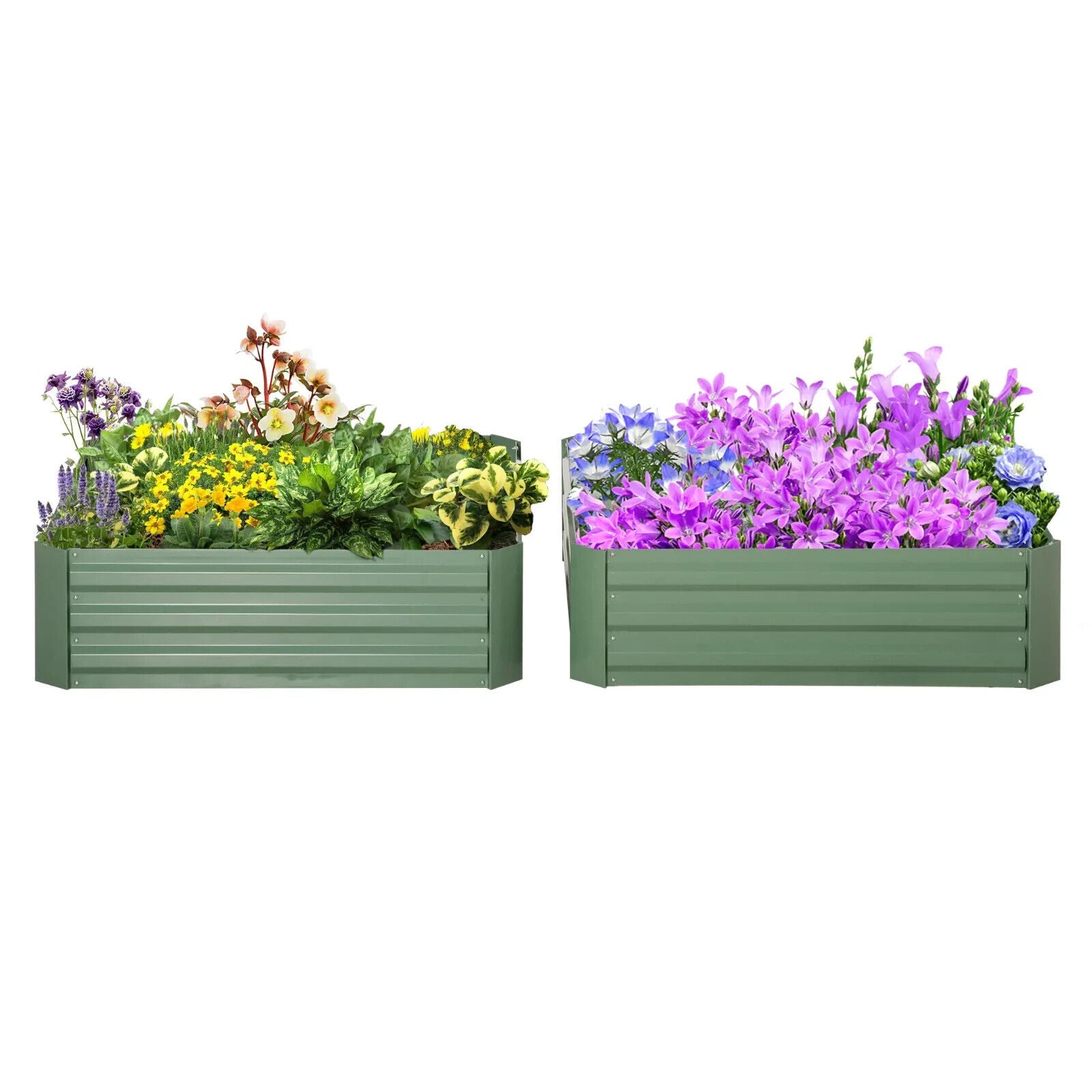 Set of 2 Raised Garden Beds 100x100x30cm Galvanised Planters for Flowers Green - Home and Garden Furniture Shop - #rustic - furniture#