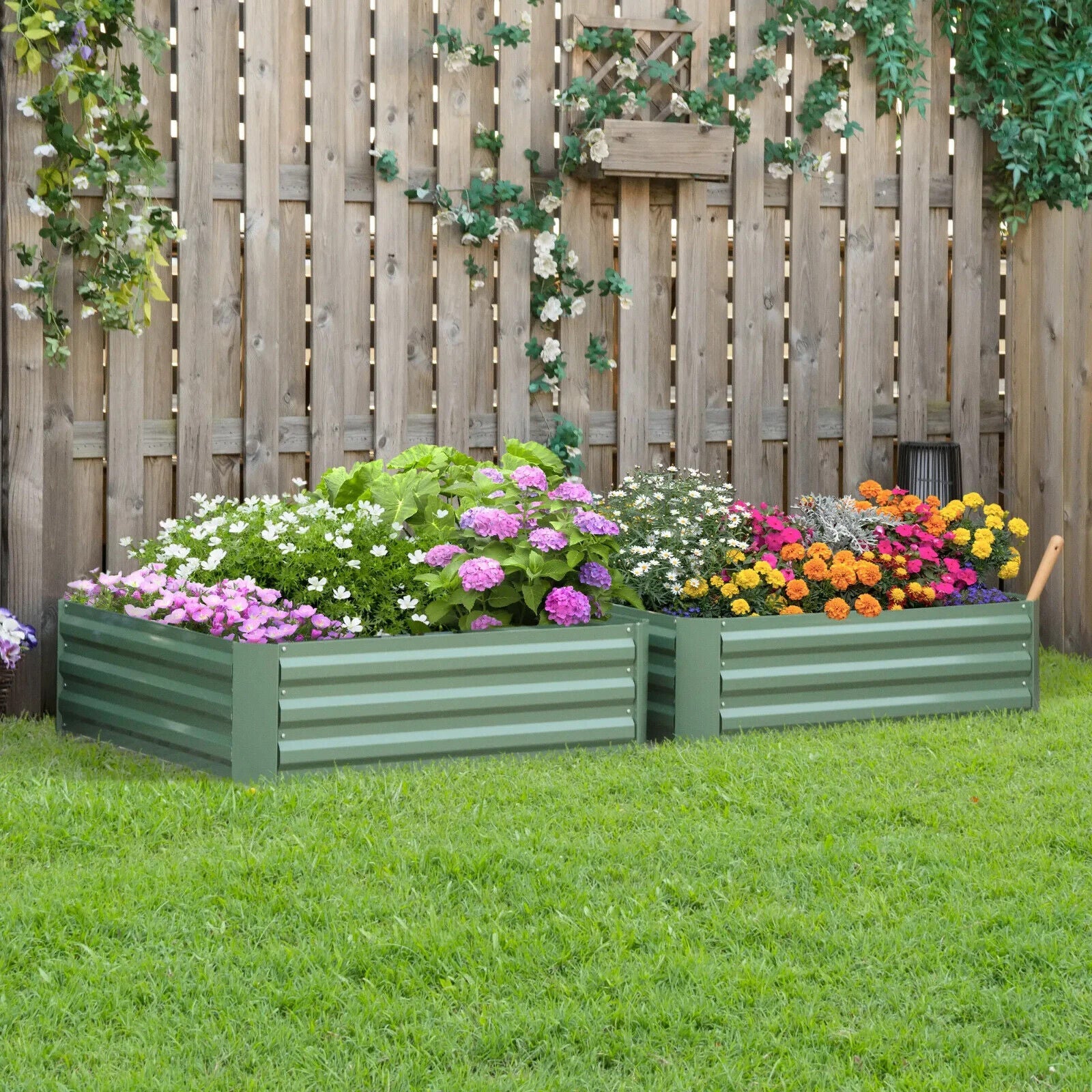 Set of 2 Raised Garden Beds 100x100x30cm Galvanised Planters for Flowers Green - Home and Garden Furniture Shop - #rustic - furniture#