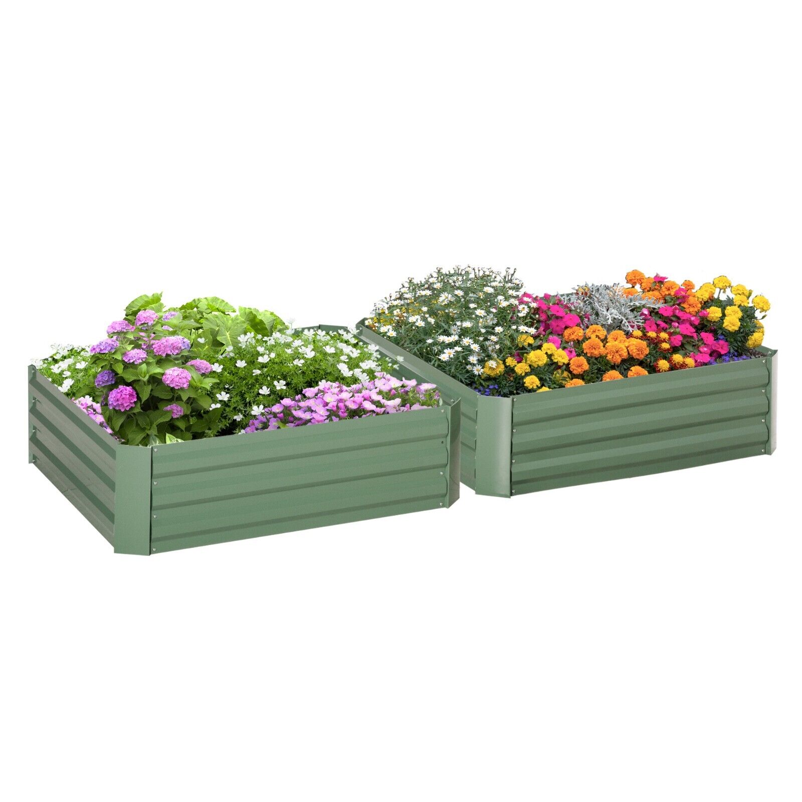 Set of 2 Raised Garden Beds 100x100x30cm Galvanised Planters for Flowers Green - Home and Garden Furniture Shop - #rustic - furniture#
