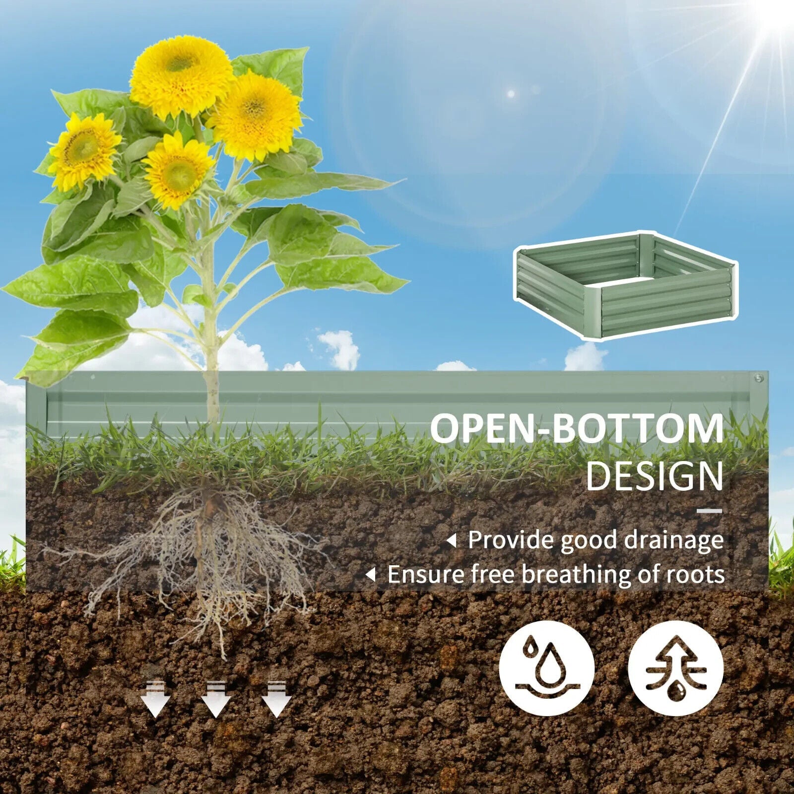 Set of 2 Raised Garden Beds 100x100x30cm Galvanised Planters for Flowers Green - Home and Garden Furniture Shop - #rustic - furniture#