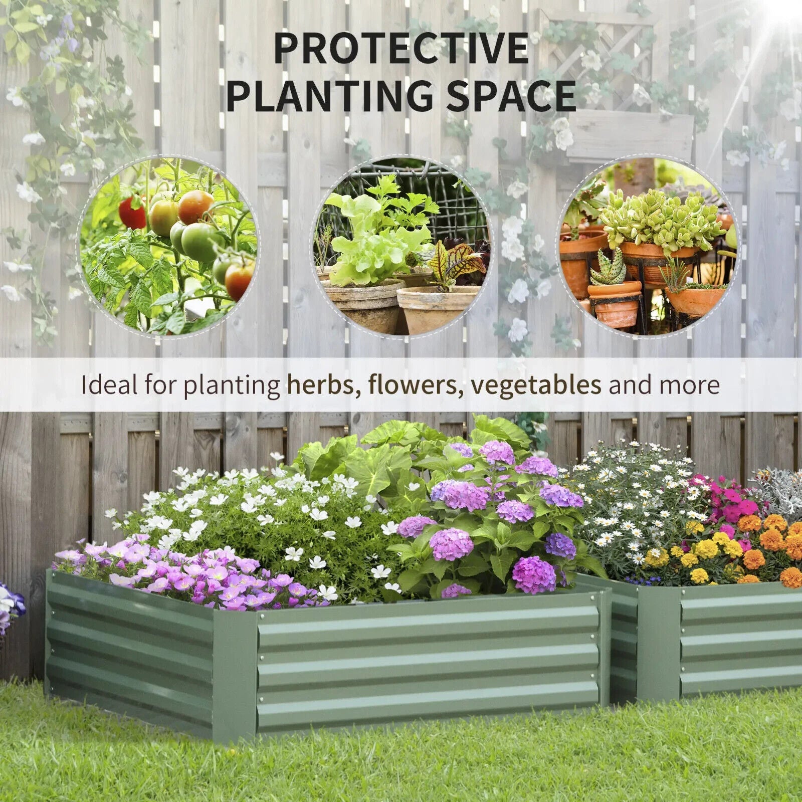 Set of 2 Raised Garden Beds 100x100x30cm Galvanised Planters for Flowers Green - Home and Garden Furniture Shop - #rustic - furniture#