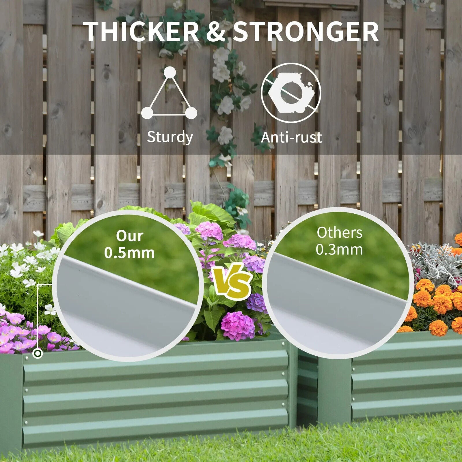 Set of 2 Raised Garden Beds 100x100x30cm Galvanised Planters for Flowers Green - Home and Garden Furniture Shop - #rustic - furniture#