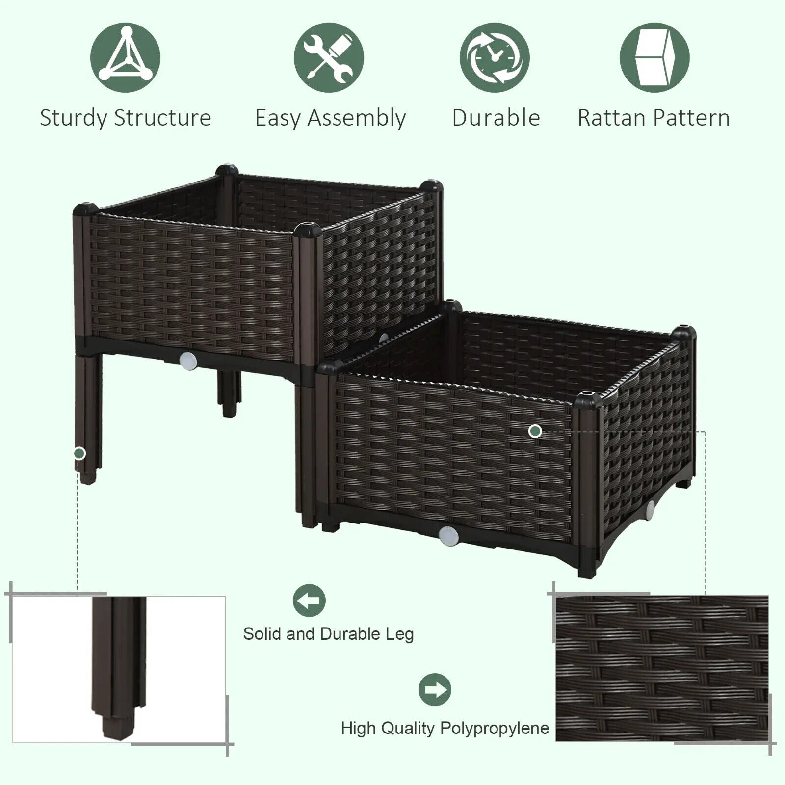 Set of 2 Raised Outdoor Garden Planter Boxes for Vegetables or Flower PP Plastic - Home and Garden Furniture Shop - #rustic - furniture#