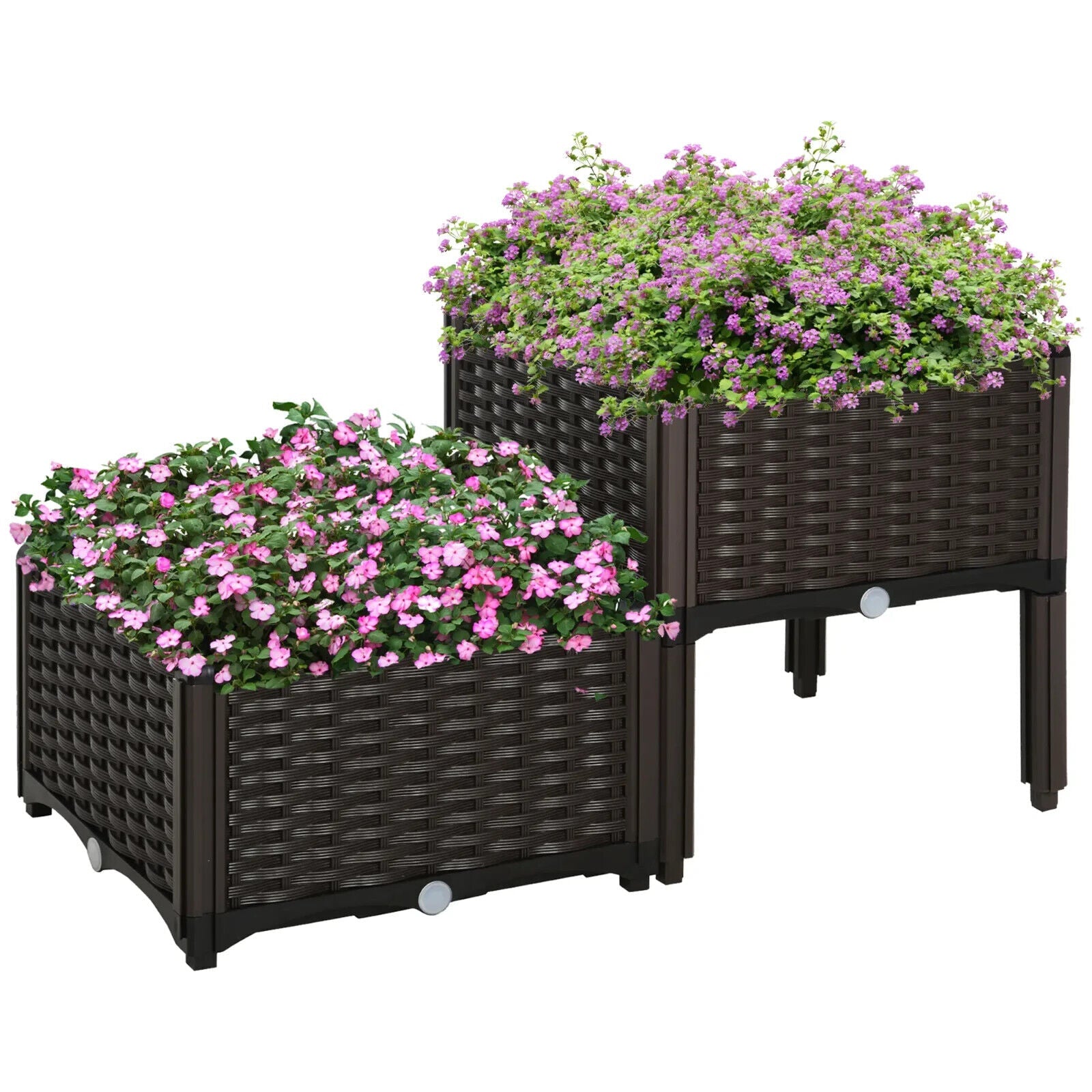 Set of 2 Raised Outdoor Garden Planter Boxes for Vegetables or Flower PP Plastic - Home and Garden Furniture Shop - #rustic - furniture#