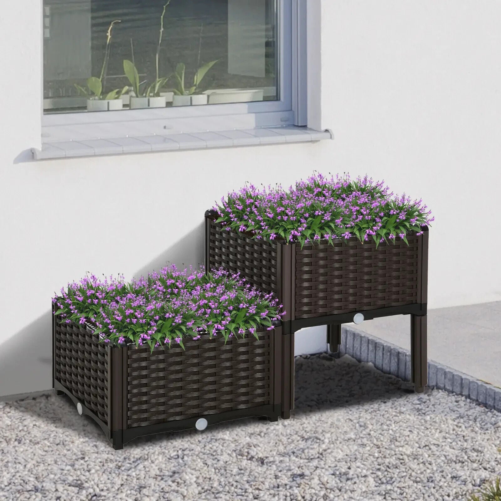 Set of 2 Raised Outdoor Garden Planter Boxes for Vegetables or Flower PP Plastic - Home and Garden Furniture Shop - #rustic - furniture#