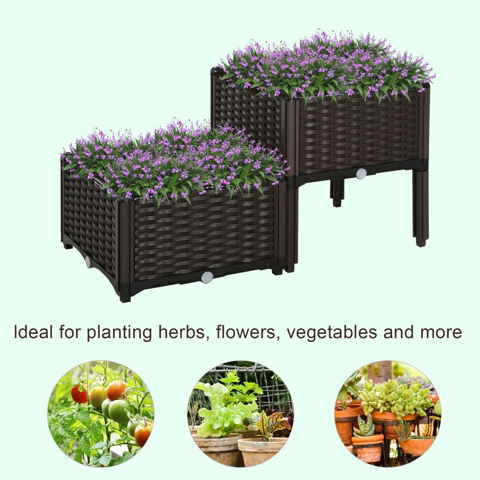Set of 2 Raised Outdoor Garden Planter Boxes for Vegetables or Flower PP Plastic - Home and Garden Furniture Shop - #rustic - furniture#