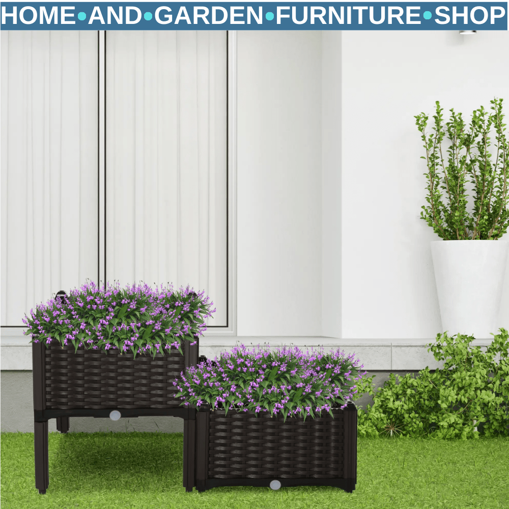 Set of 2 Raised Outdoor Garden Planter Boxes for Vegetables or Flower PP Plastic - Home and Garden Furniture Shop - #rustic - furniture#